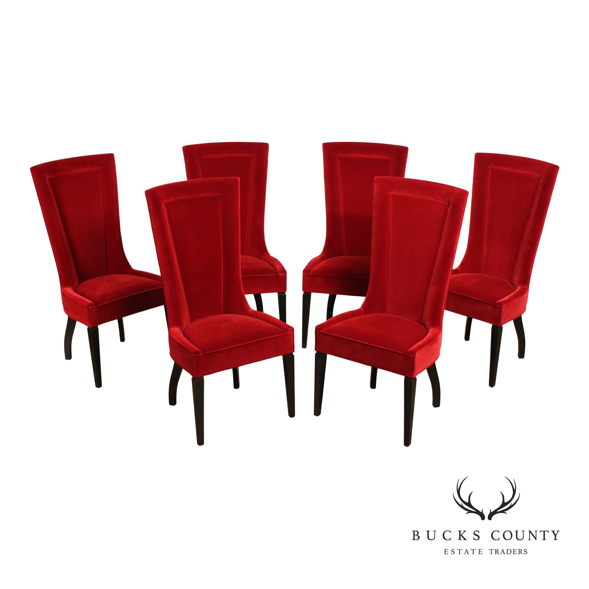 Art Deco Style Set of Six Velvet Dining Chairs