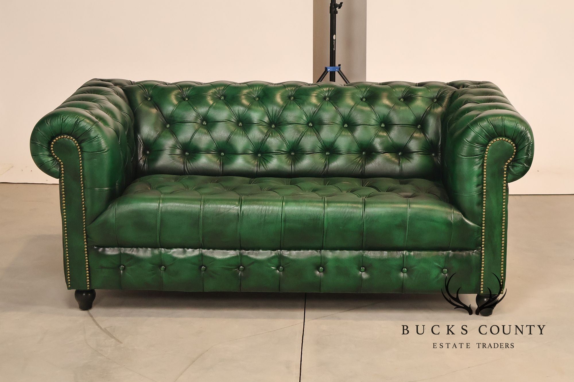 Chesterfield Style  Green Leather Sofa