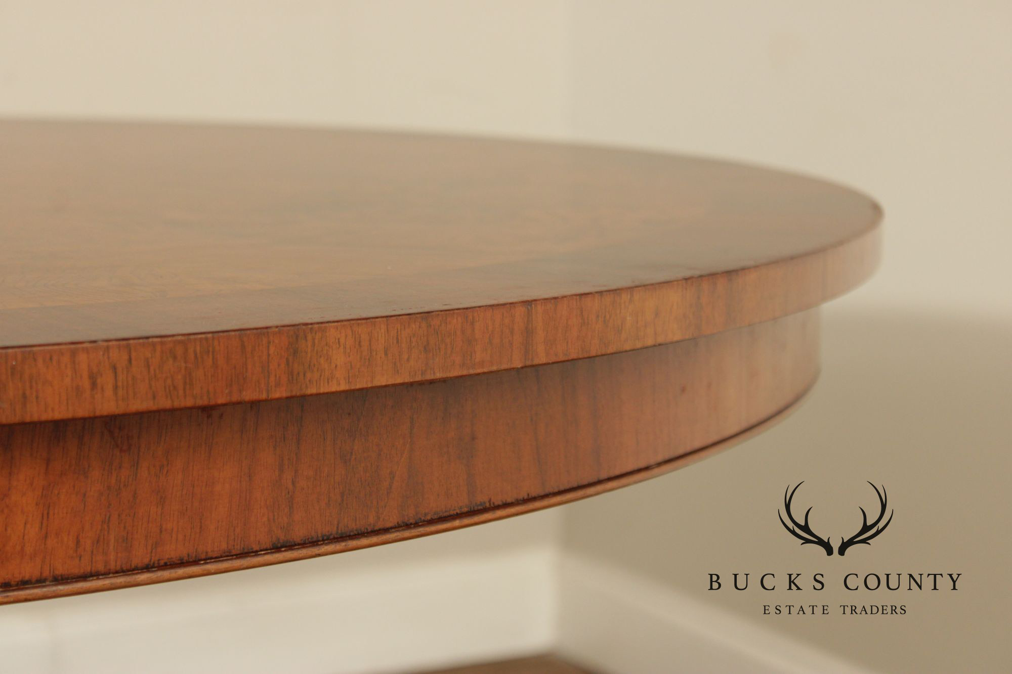 Italian Made Empire Style Round Burlwood Pedestal Center Table