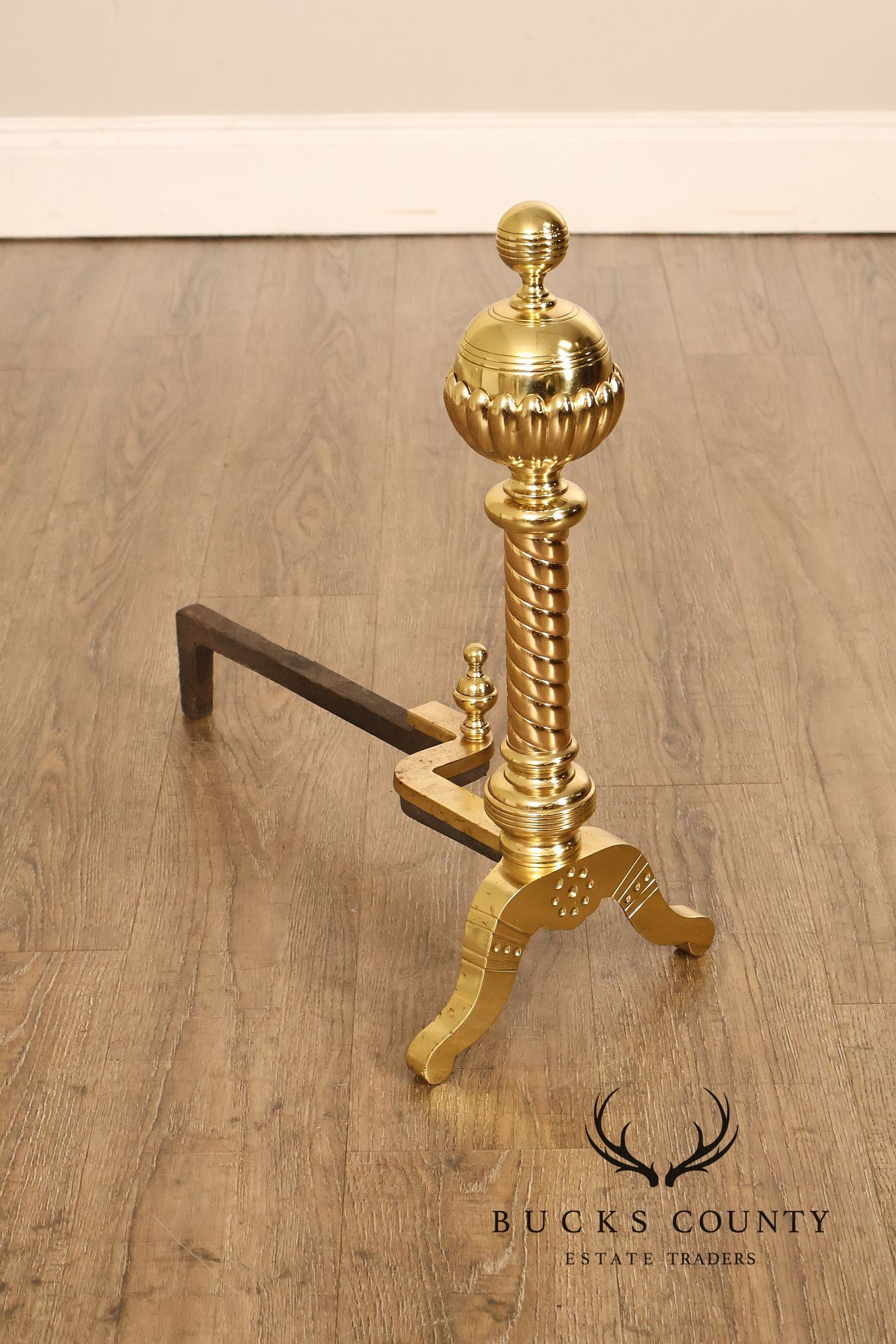 Georgian Style Pair of Polished Brass Fireplace Andirons