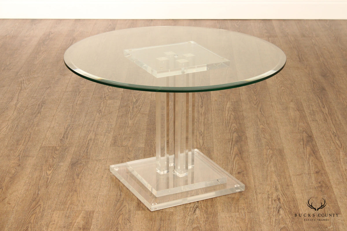 Postmodern Round Lucite Pedestal Center Table