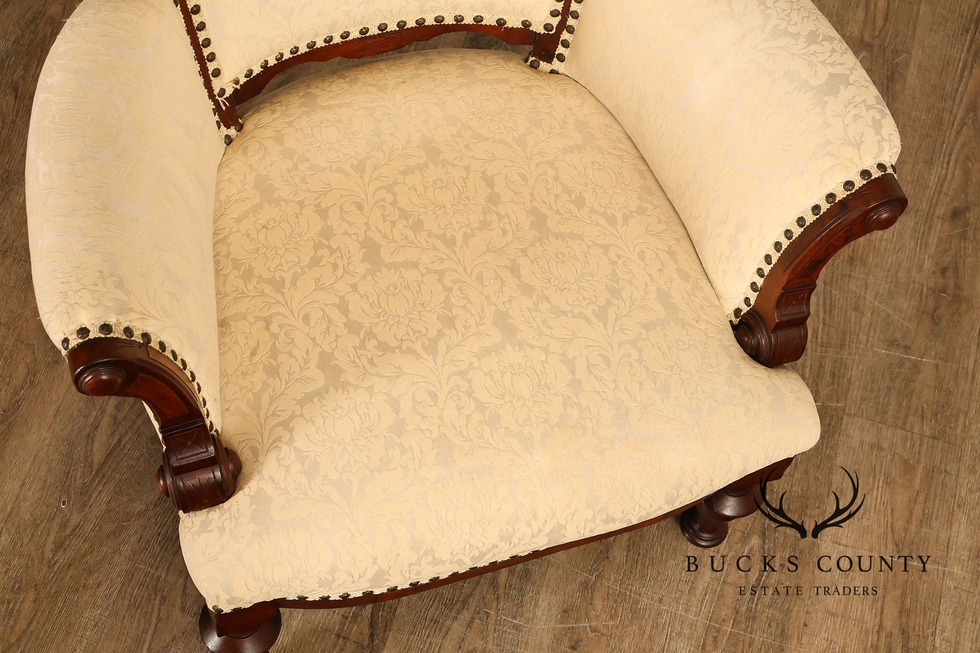 Antique Victorian Carved Walnut Parlor Armchair