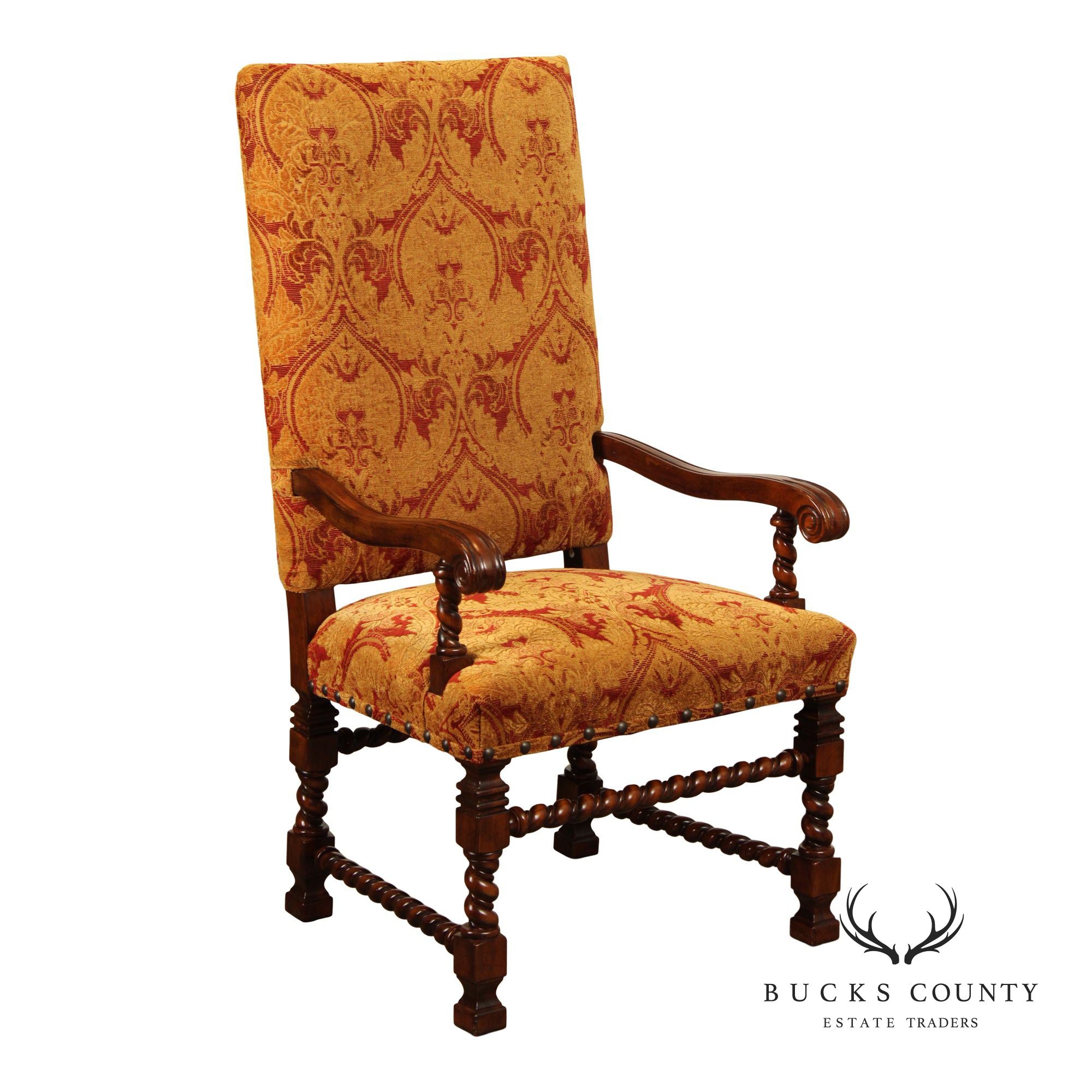 Jacobean Style Barley Twist Carved Armchair