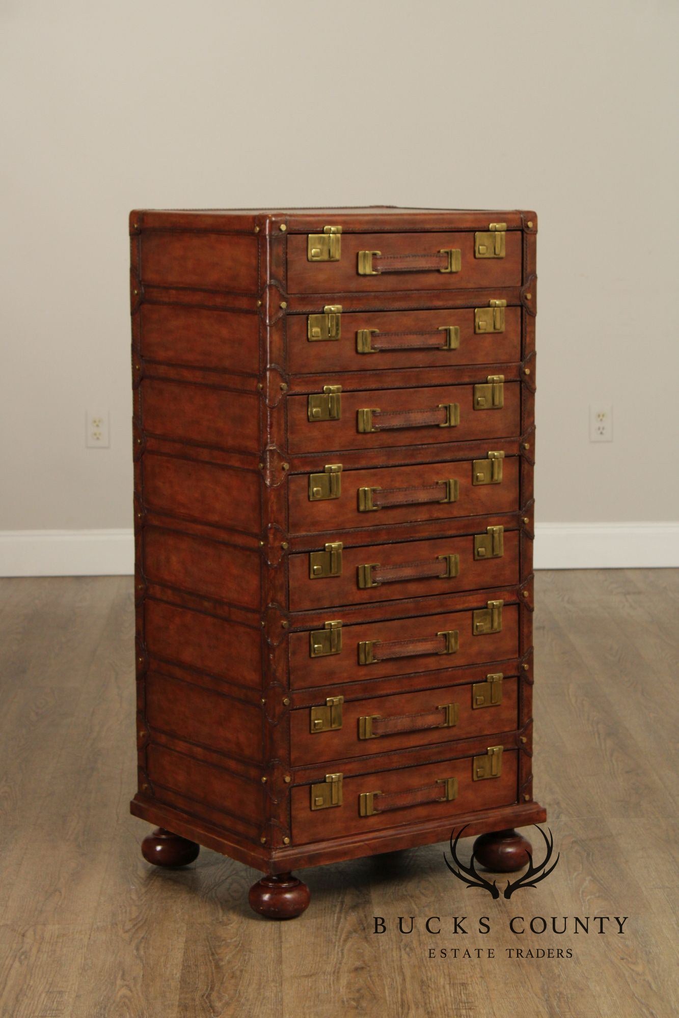 Maitland Smith Leather Stacking Luggage Chest Of Drawers