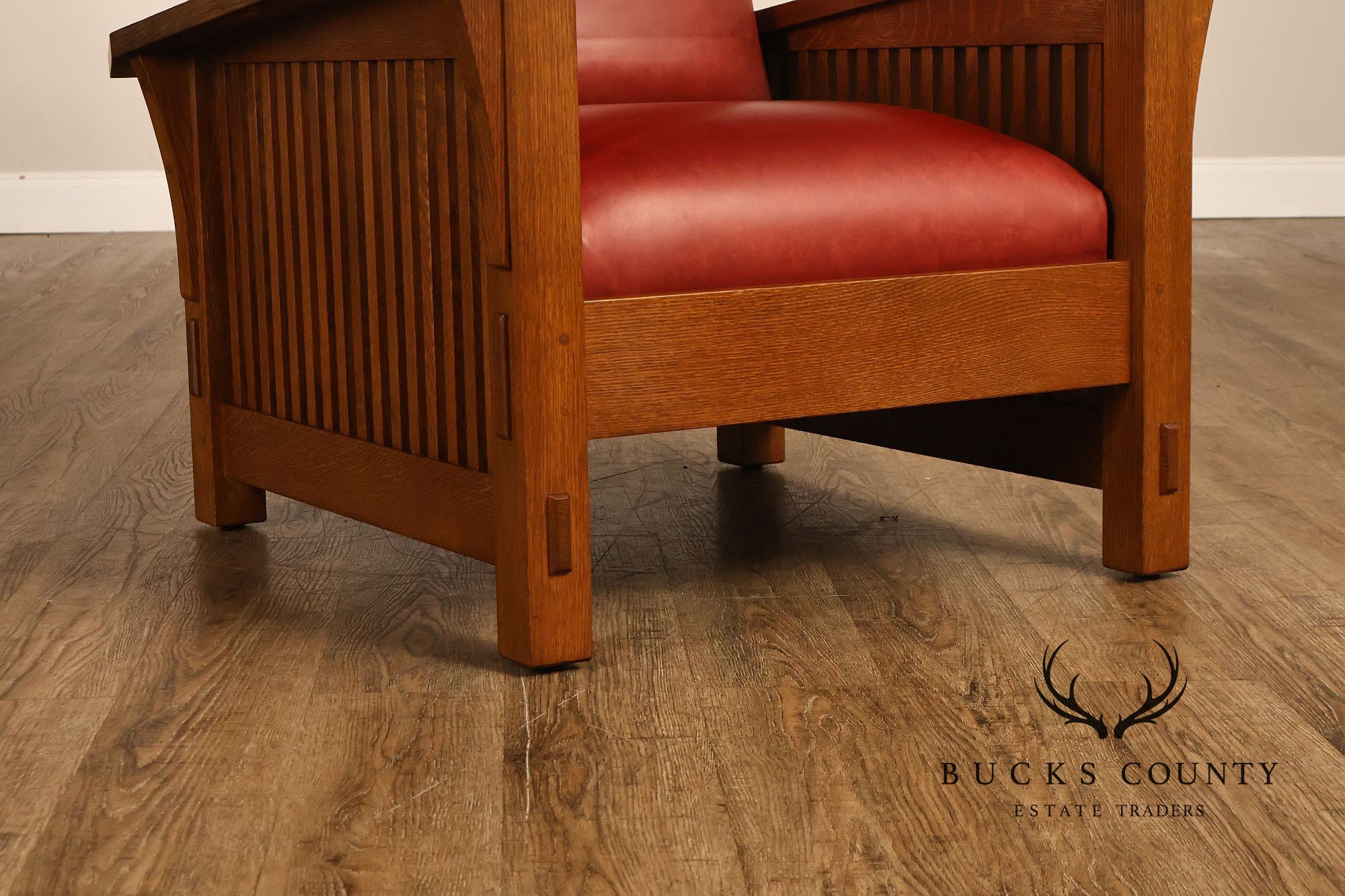 Stickley Mission Collection Pair Of Oak And Leather Morris Chairs