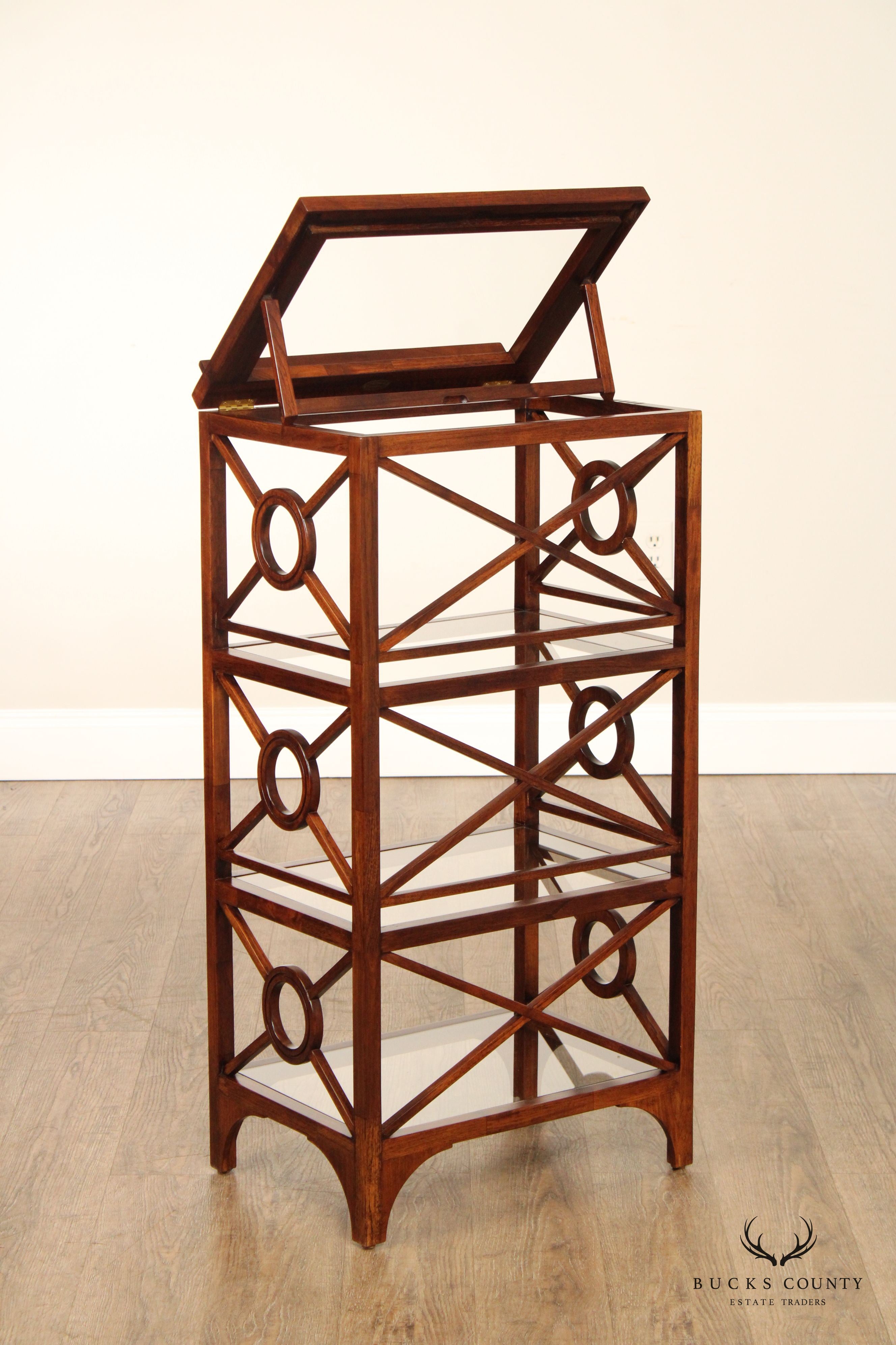 Selamat Designs Mahogany And Glass Shelf Etagere