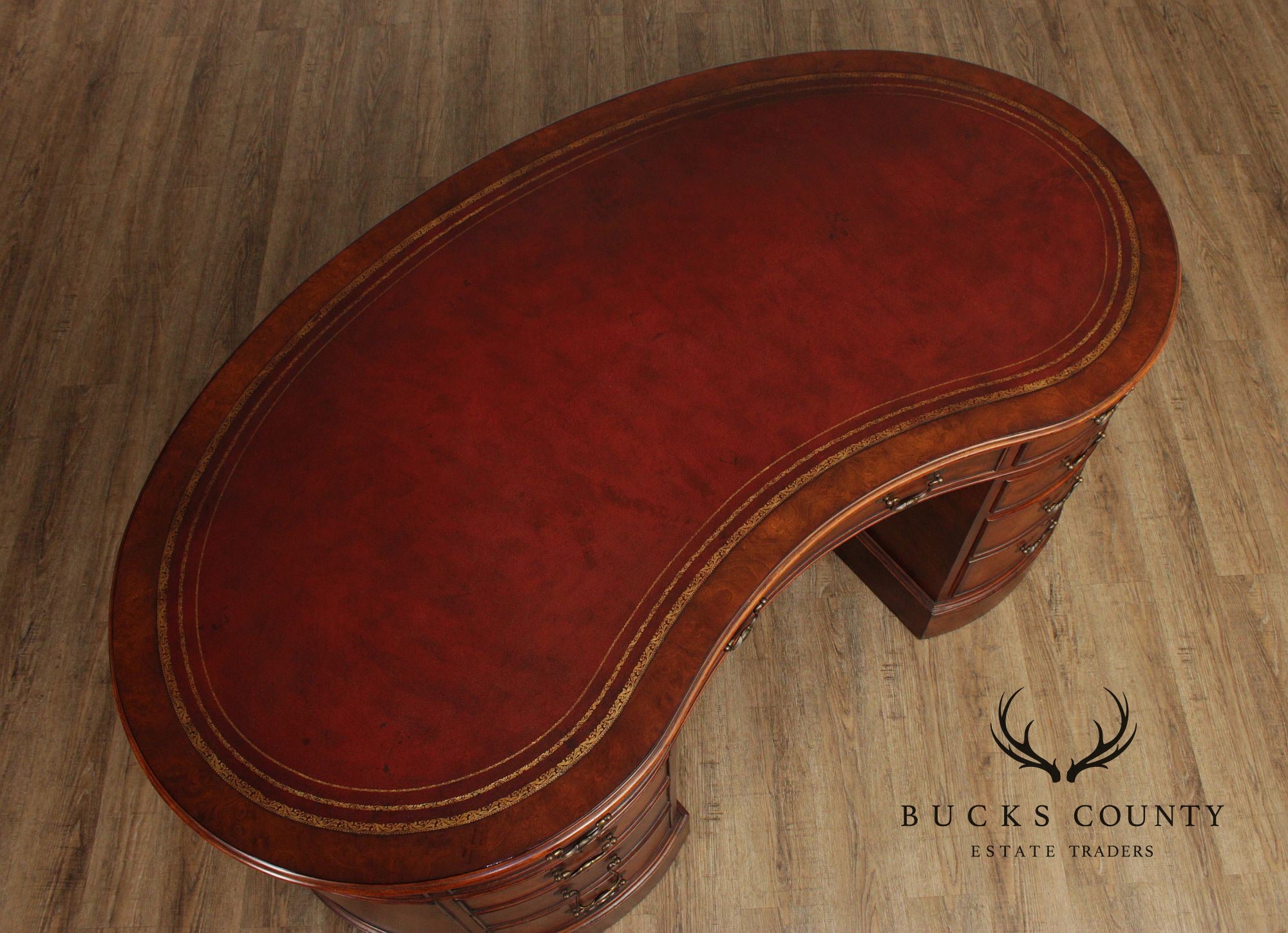 Regency Style Leather Top Walnut Kidney Executive Desk