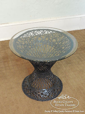 Russell Woodard Vintage Spun Fiberglass Patio Side Table w/ Round Glass Top