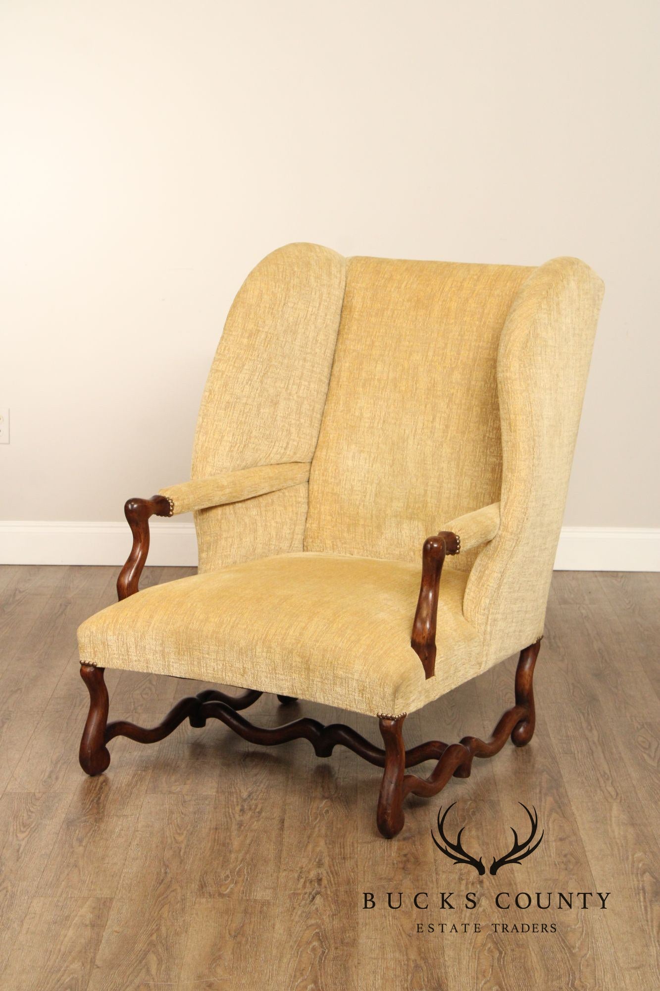 French Louis XIII Style Carved Frame Wing Chair