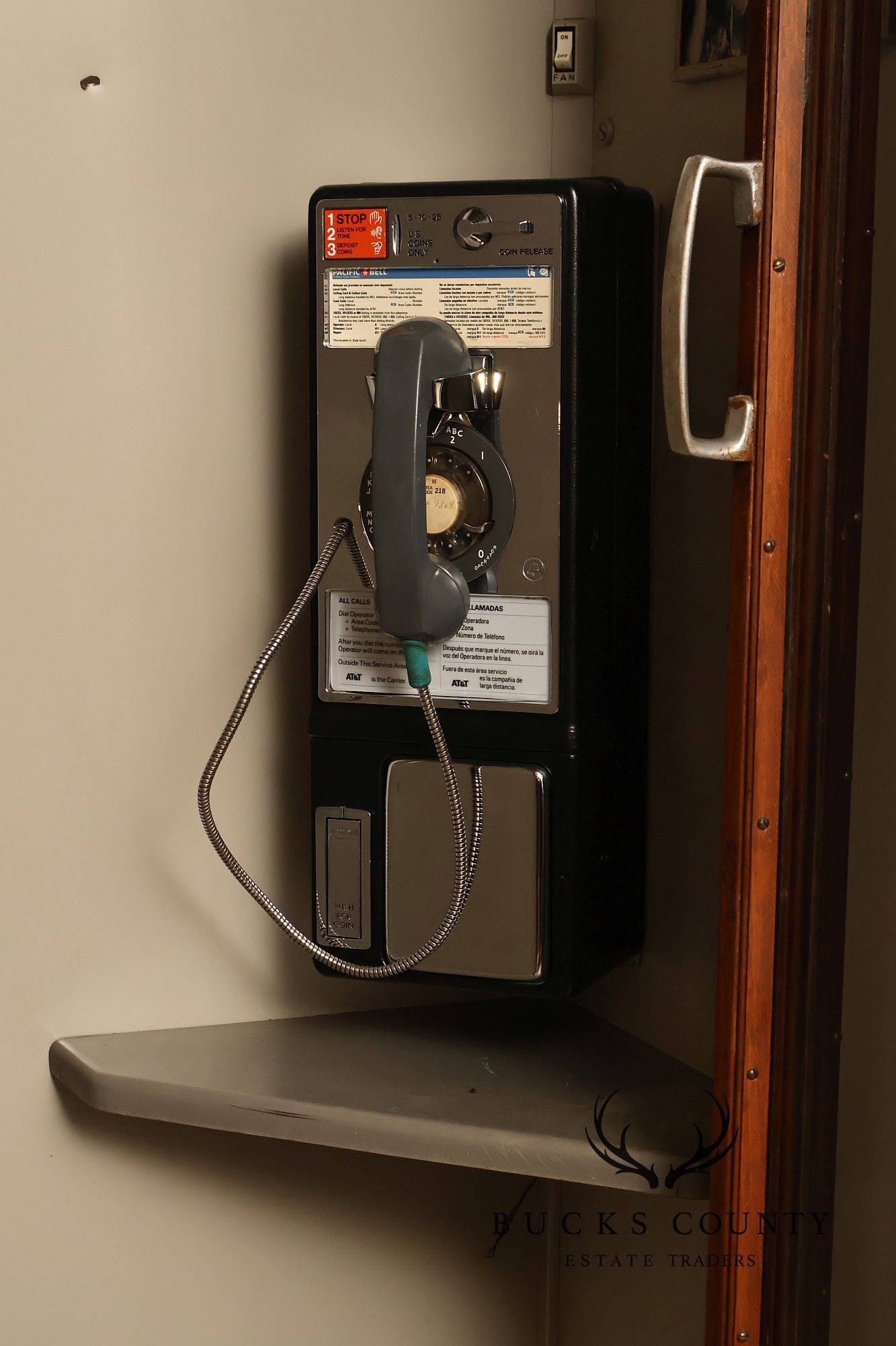 Pacific Bell Wooden Telephone Booth With Coin Operated Payphone