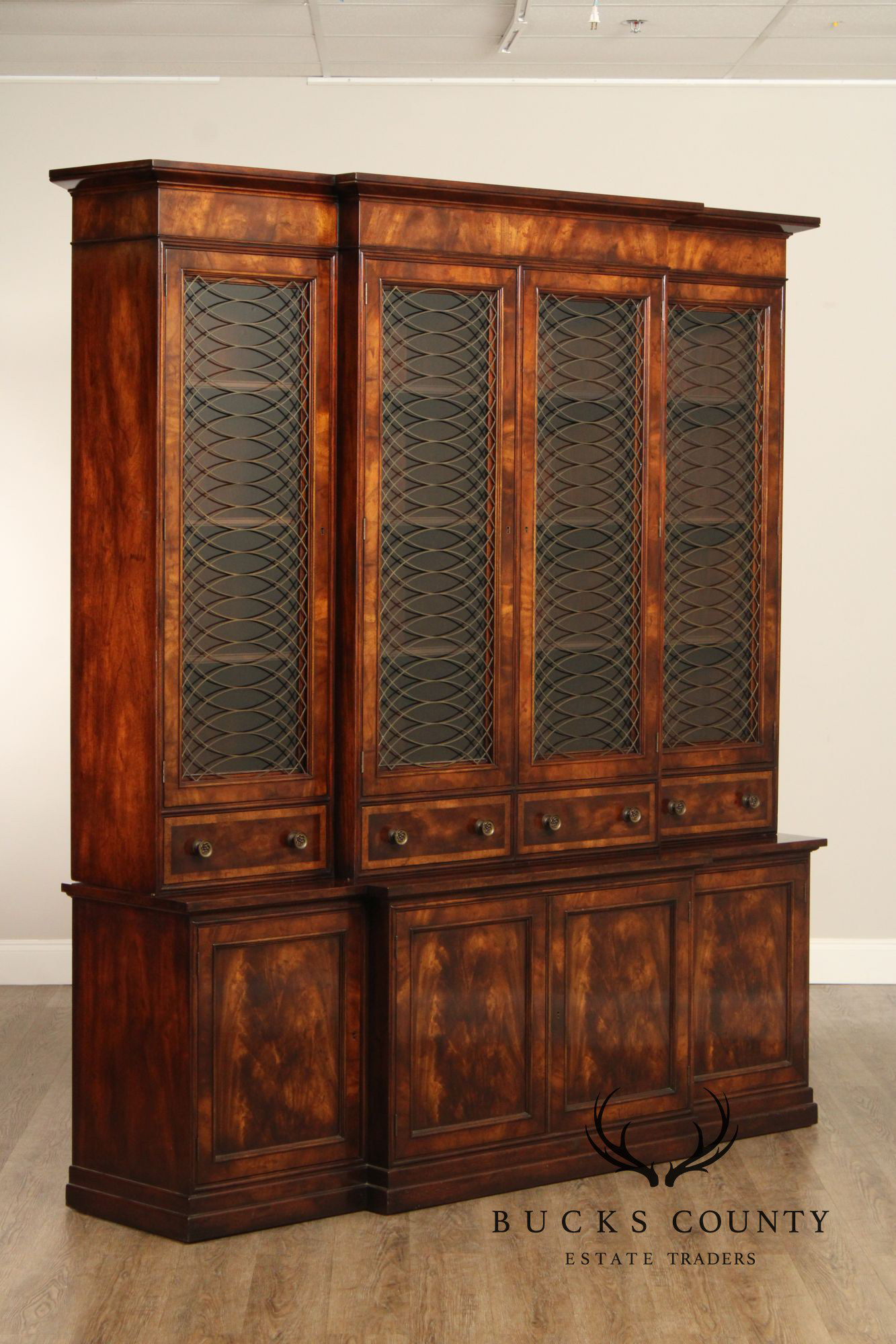 Old Colony Furniture Regency Style Mahogany Breakfront China Cabinet