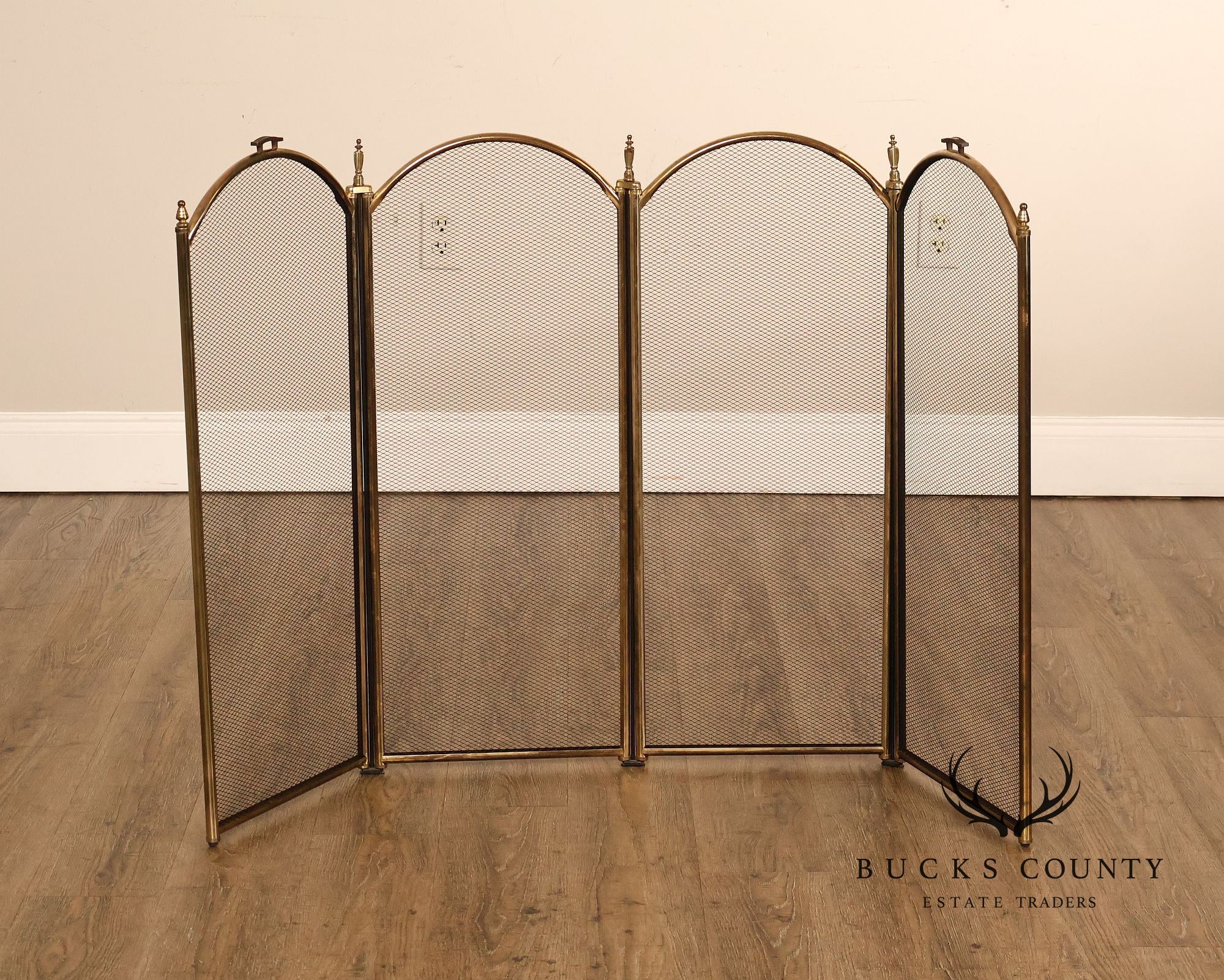 Vintage Brass Four-Panel Folding Fireplace Screen