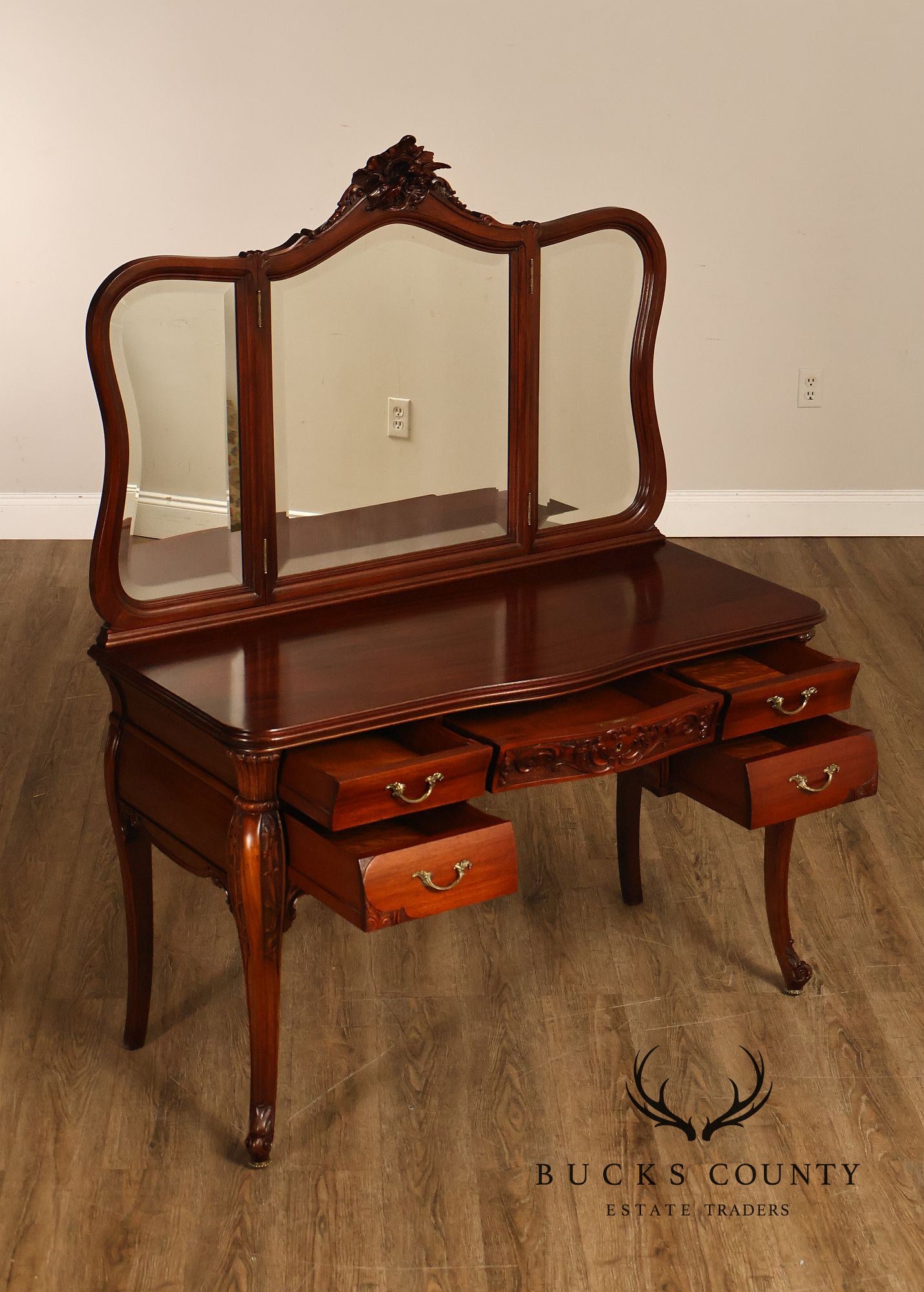 RJ Horner Antique Carved Mahogany Vanity With Mirror