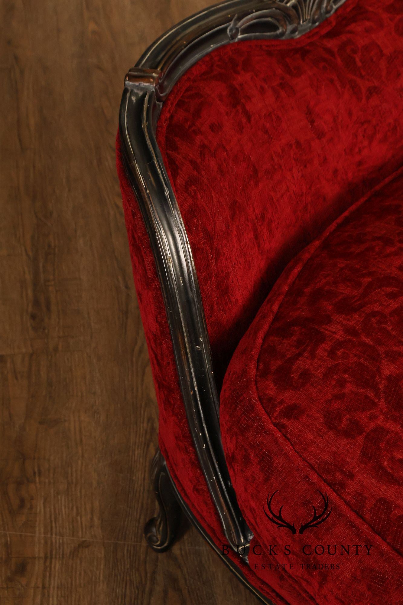 Henredon Louis XV Style Pair Of Red Upholstered Bergère Lounge Chairs