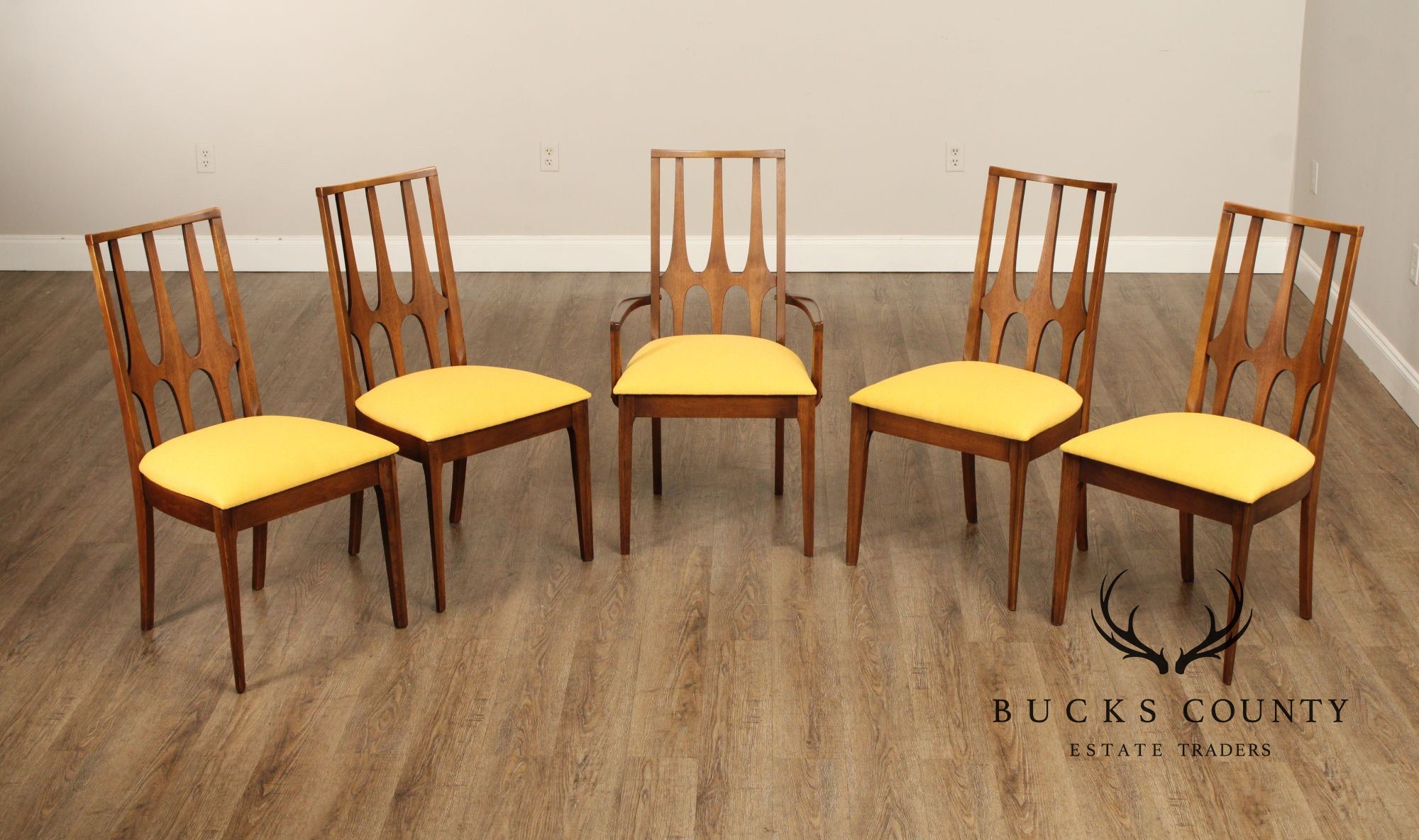 Broyhill Brasilia Mid Century Modern Set of Five Walnut Dining Chairs