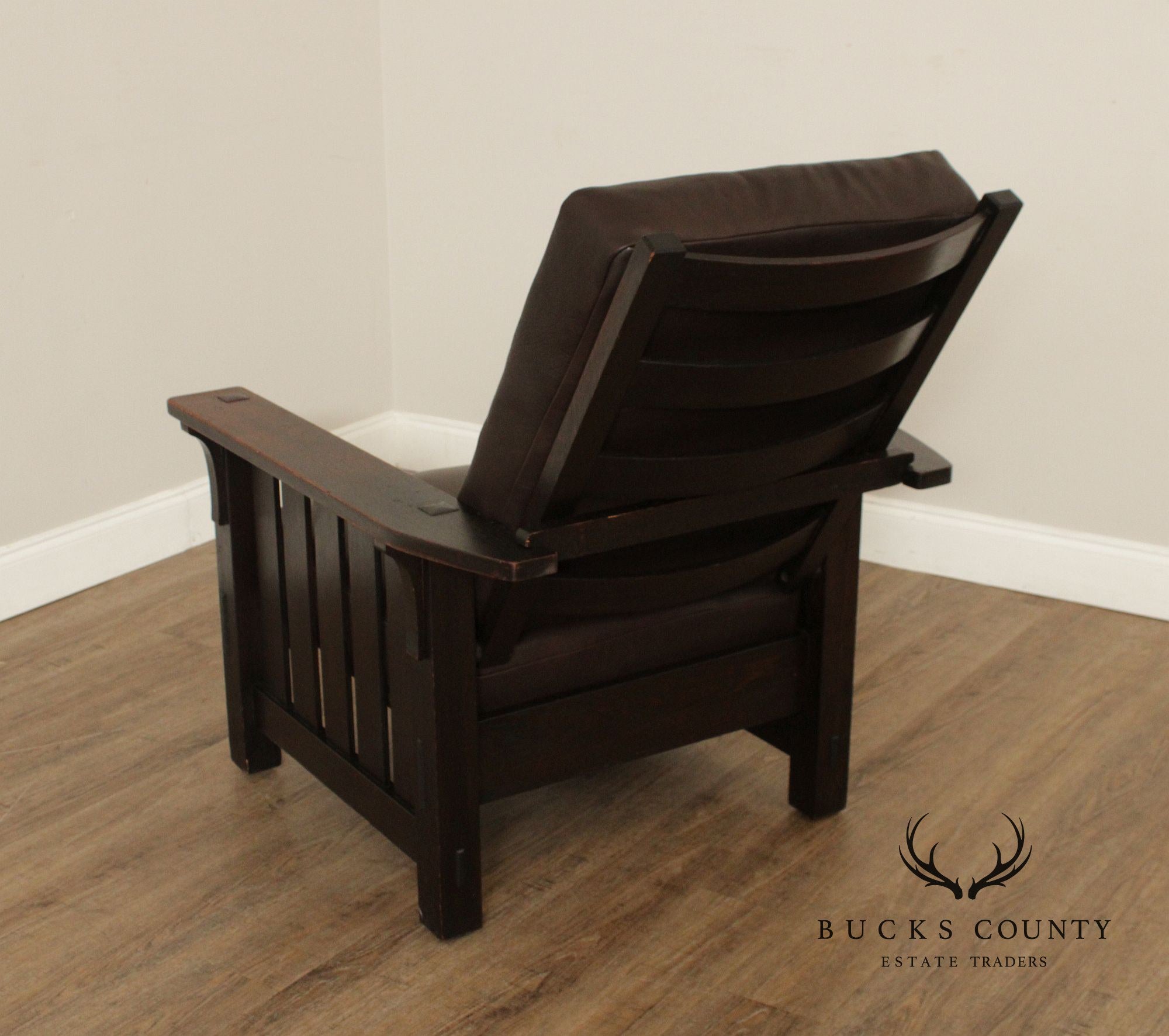 L & JG Stickley Antique Mission Oak and Leather Morris Chair