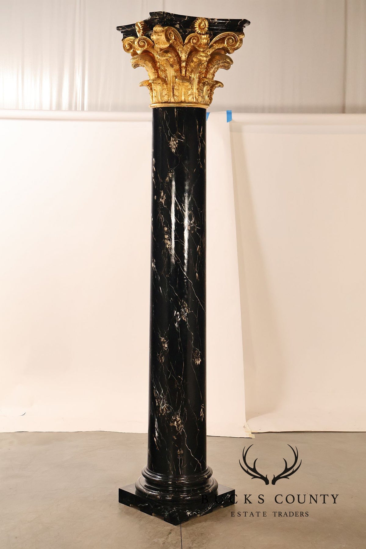 Monumental Neoclassical Faux Marble And Gilt Corinthian Decorative Column