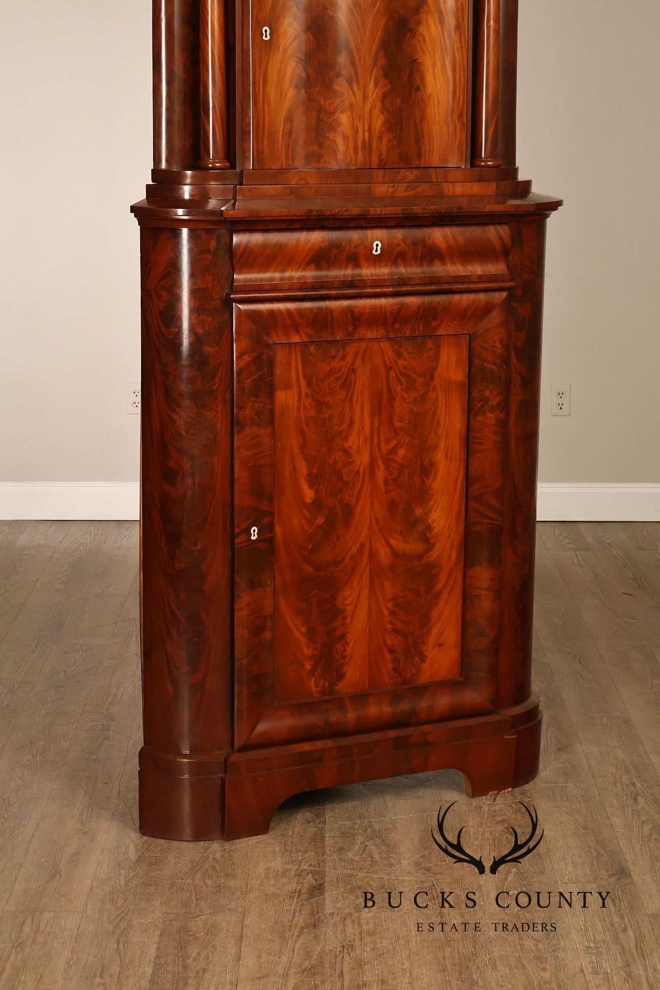 Antique Mahogany Biedermeier Two Piece Corner Cabinet