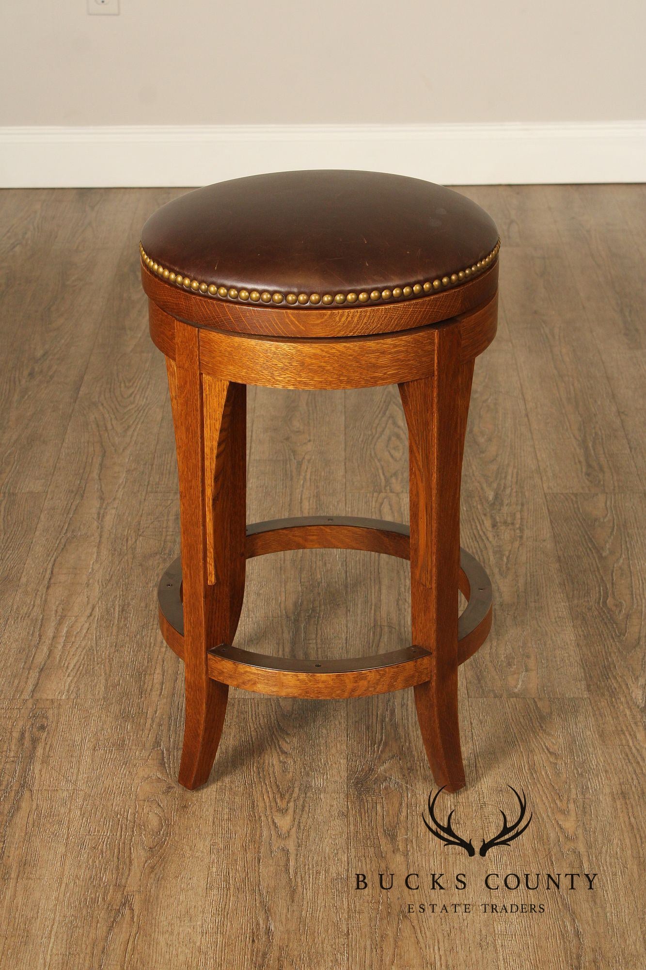 Stickley Mission Collection Oak and Leather Swivel Stool