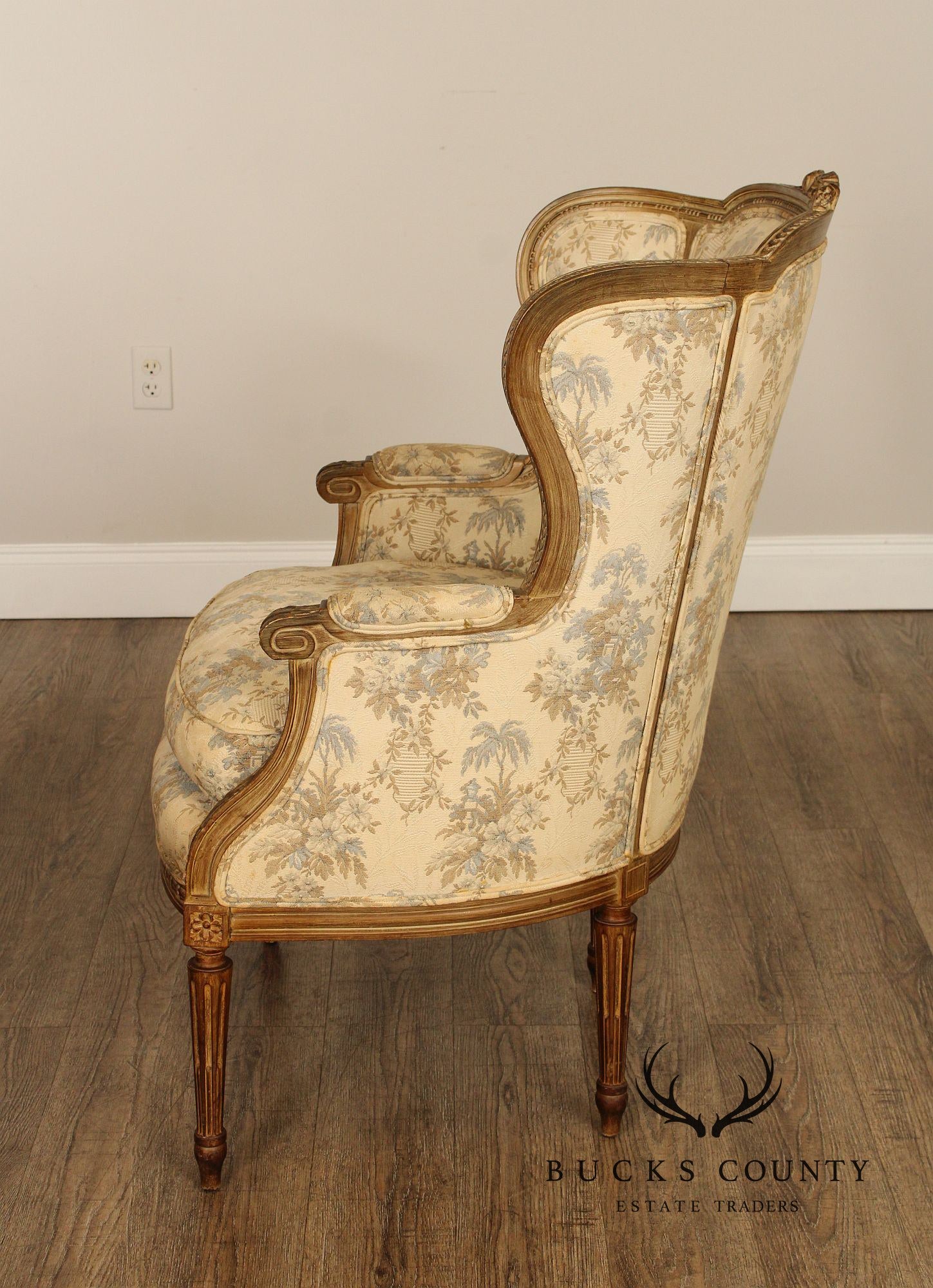 Antique French Louis XVI Style Bergere Wing Chair