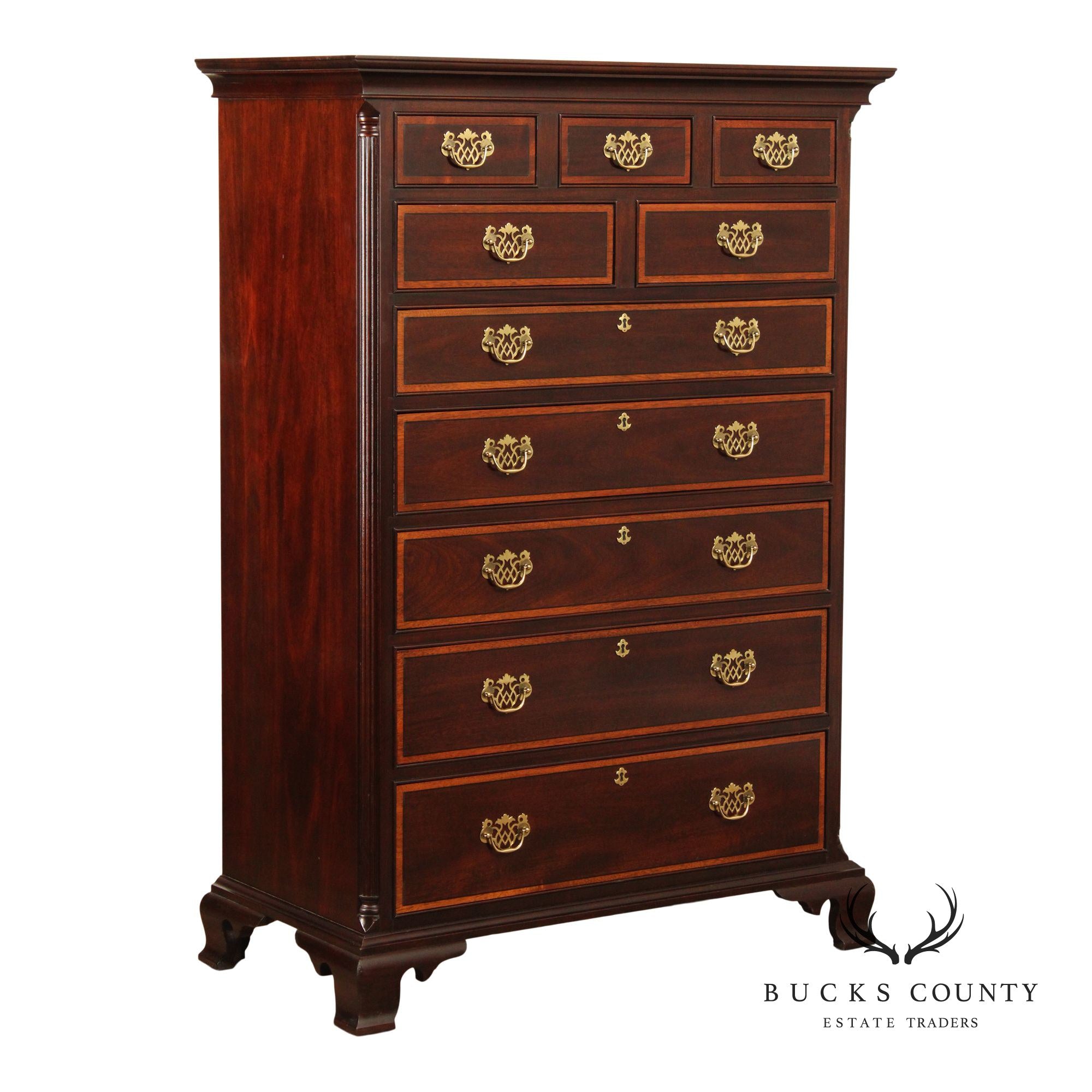 Stickley Georgian Style Inlaid Mahogany Tall Chest