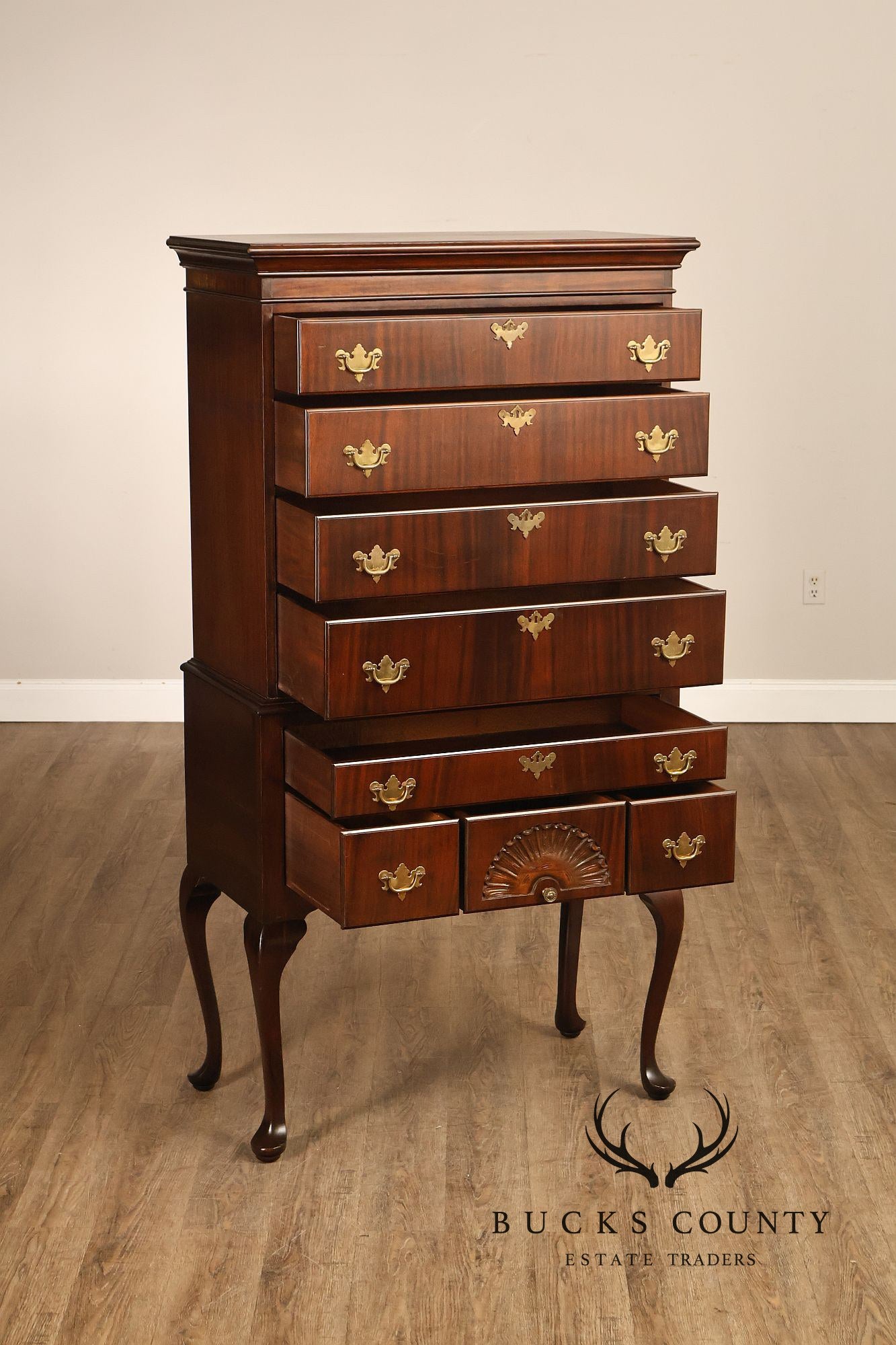 Queen Anne Style Mahogany Highboy Chest