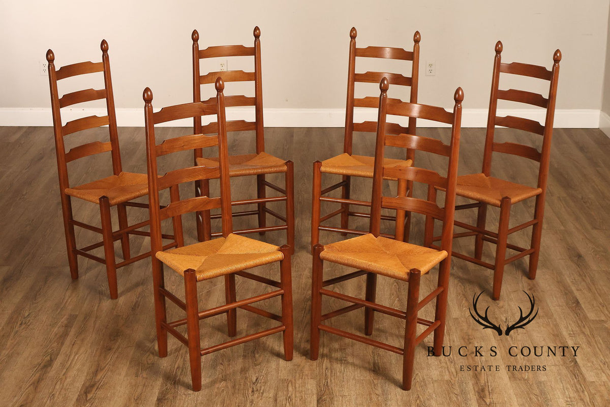 EA Clore & Sons Set Of Six Walnut Ladder Back Dining Chairs With Rush Seats