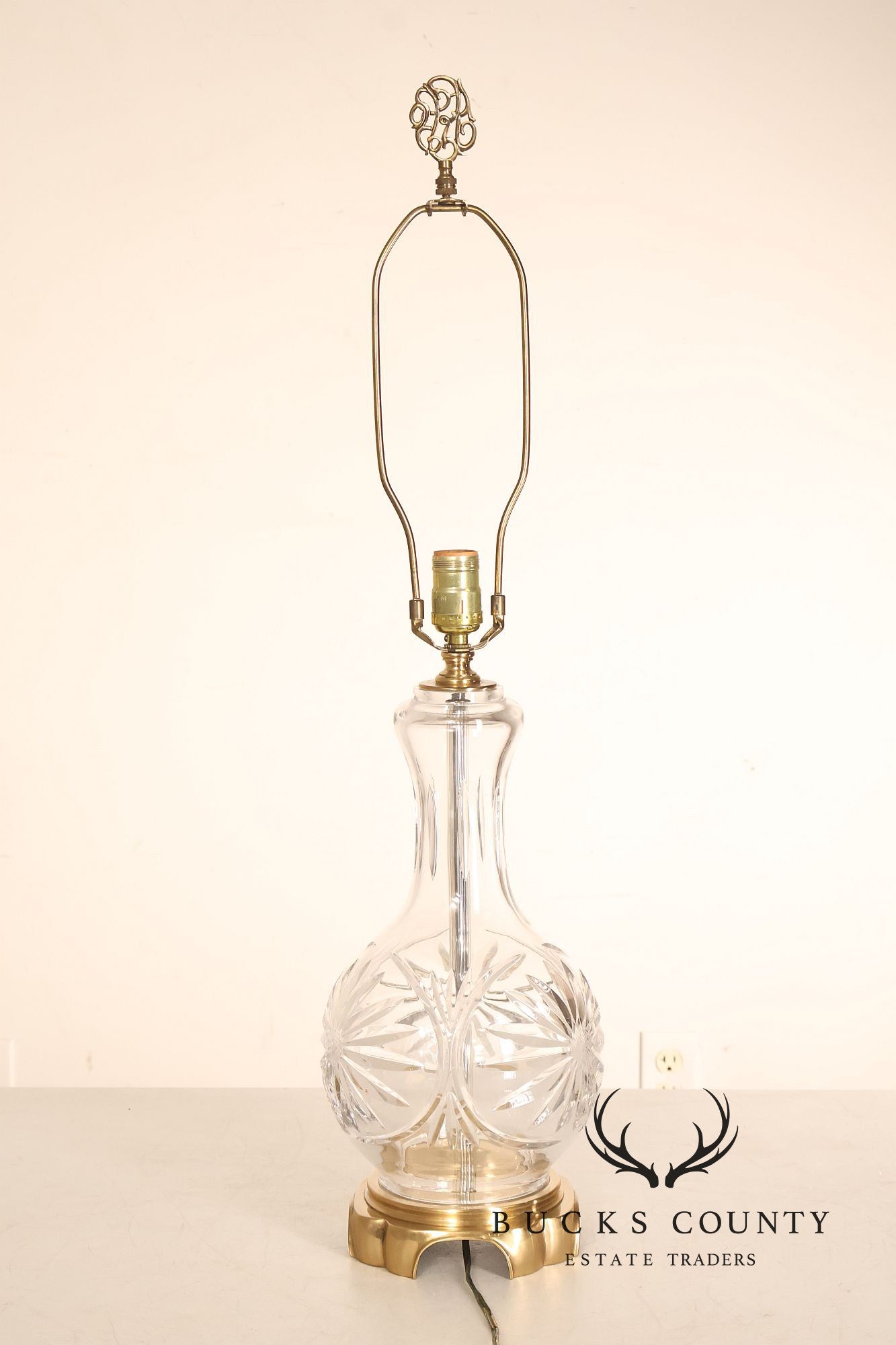 Pair Of Victorian Style Starburst Cut Crystal And Brass Table Lamps
