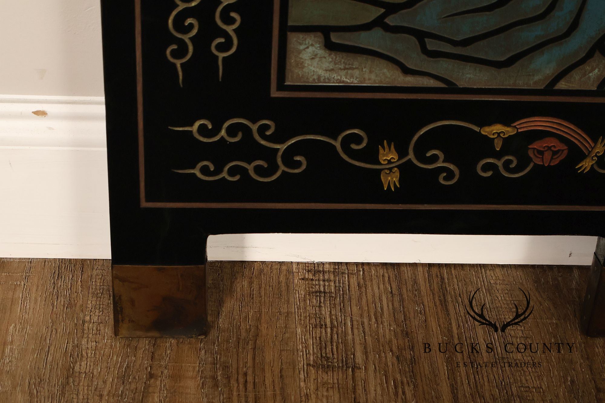 Asian Style Black Vintage Lacquer Six Panel Folding Screen