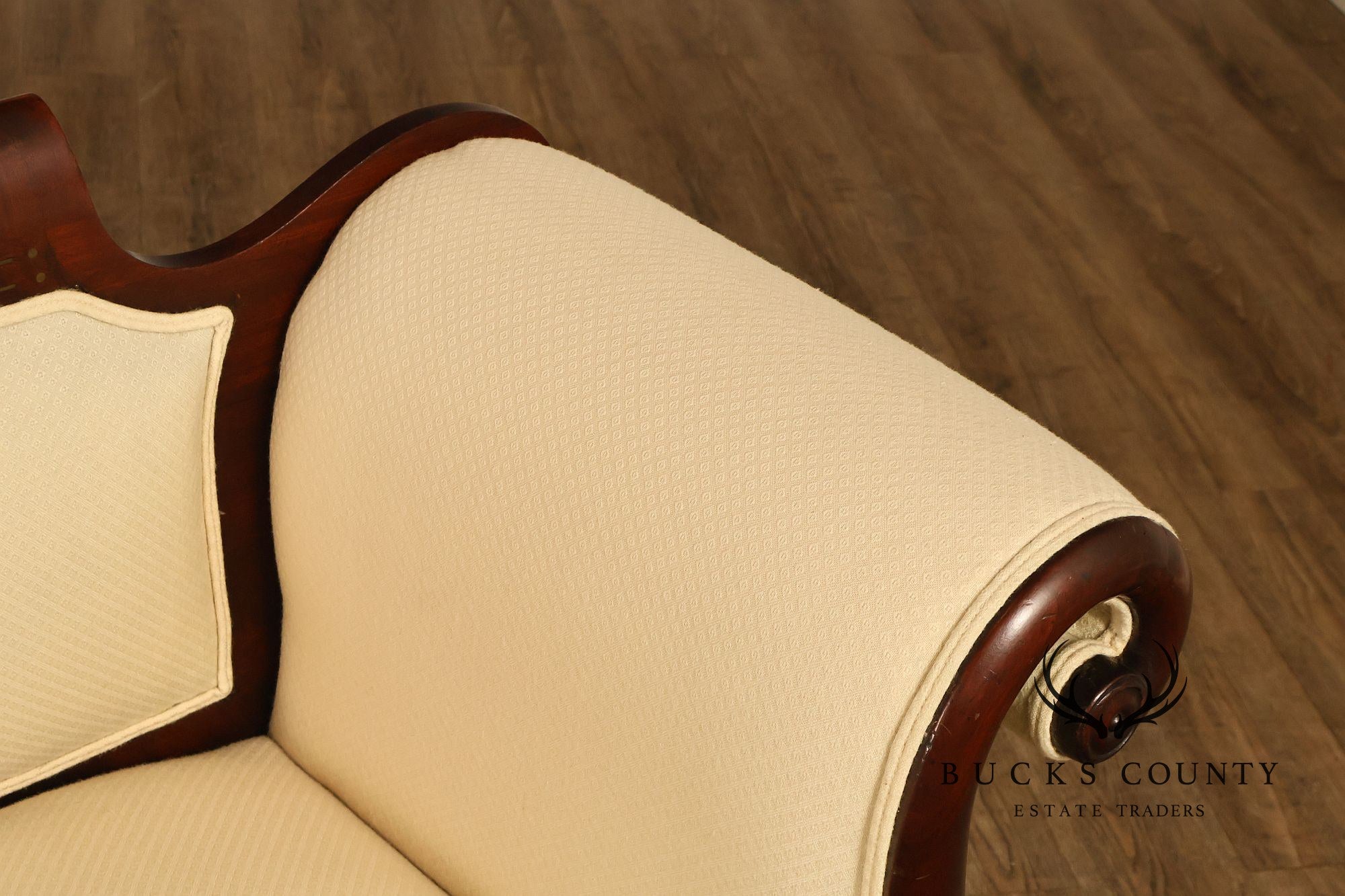 Antique Empire Style Mahogany Classical Scroll Arm Sofa