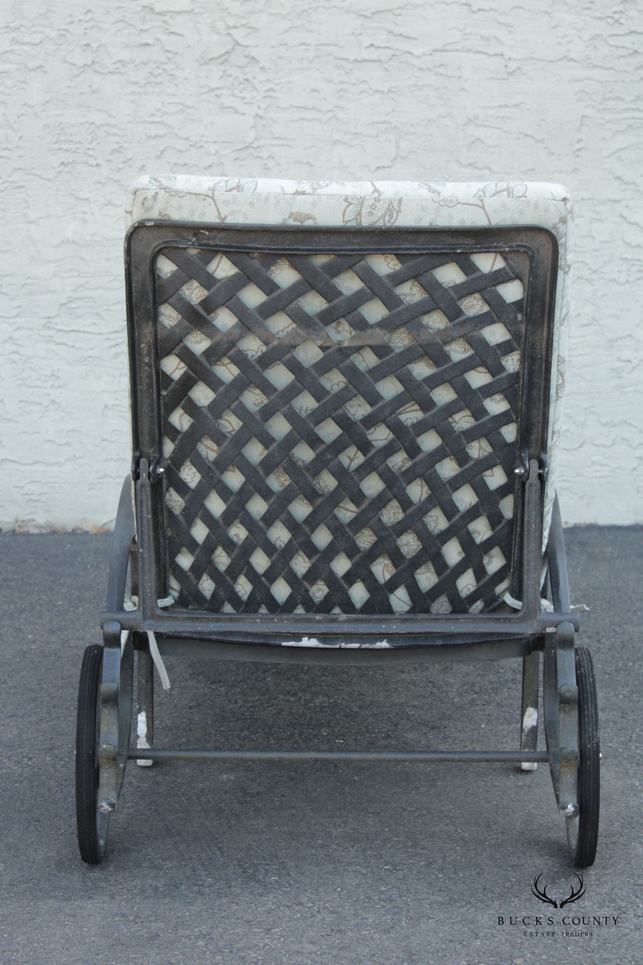 Cast Aluminum Outdoor Patio Pair of Chaise Lounges