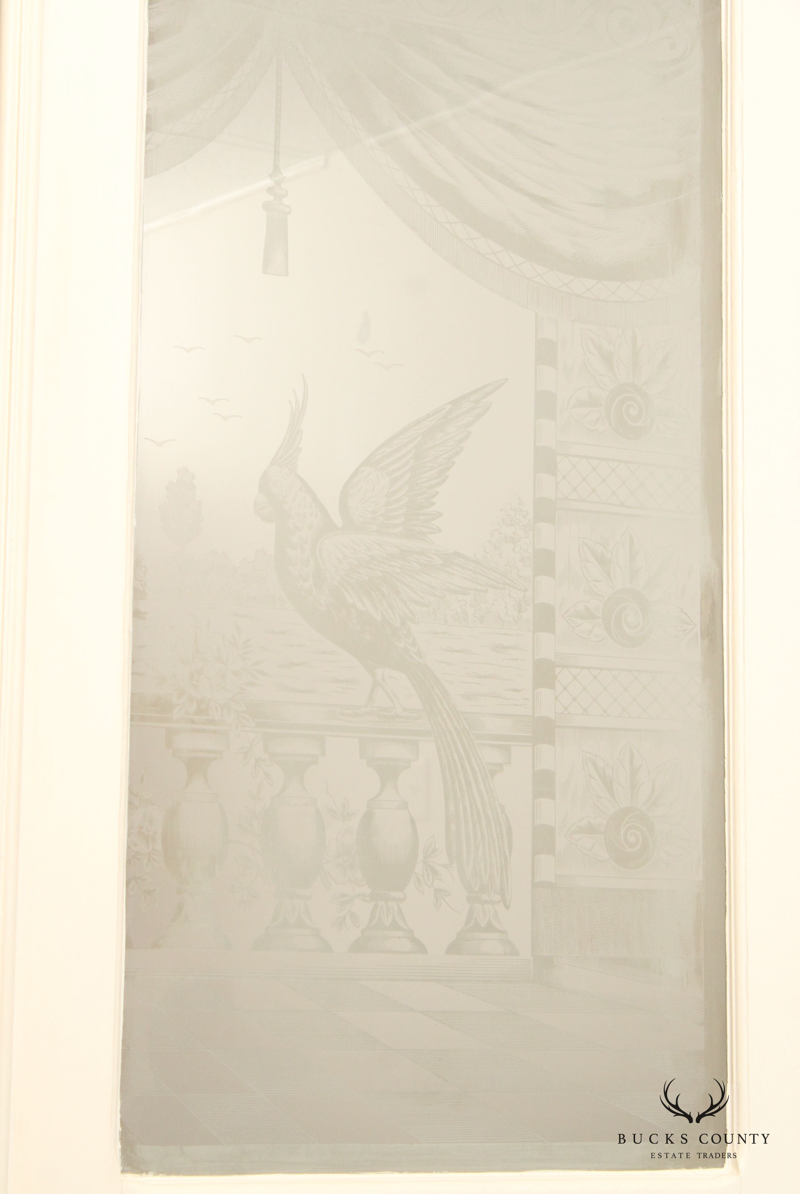 Antique French Set of Three Interior Etched Glass Doors