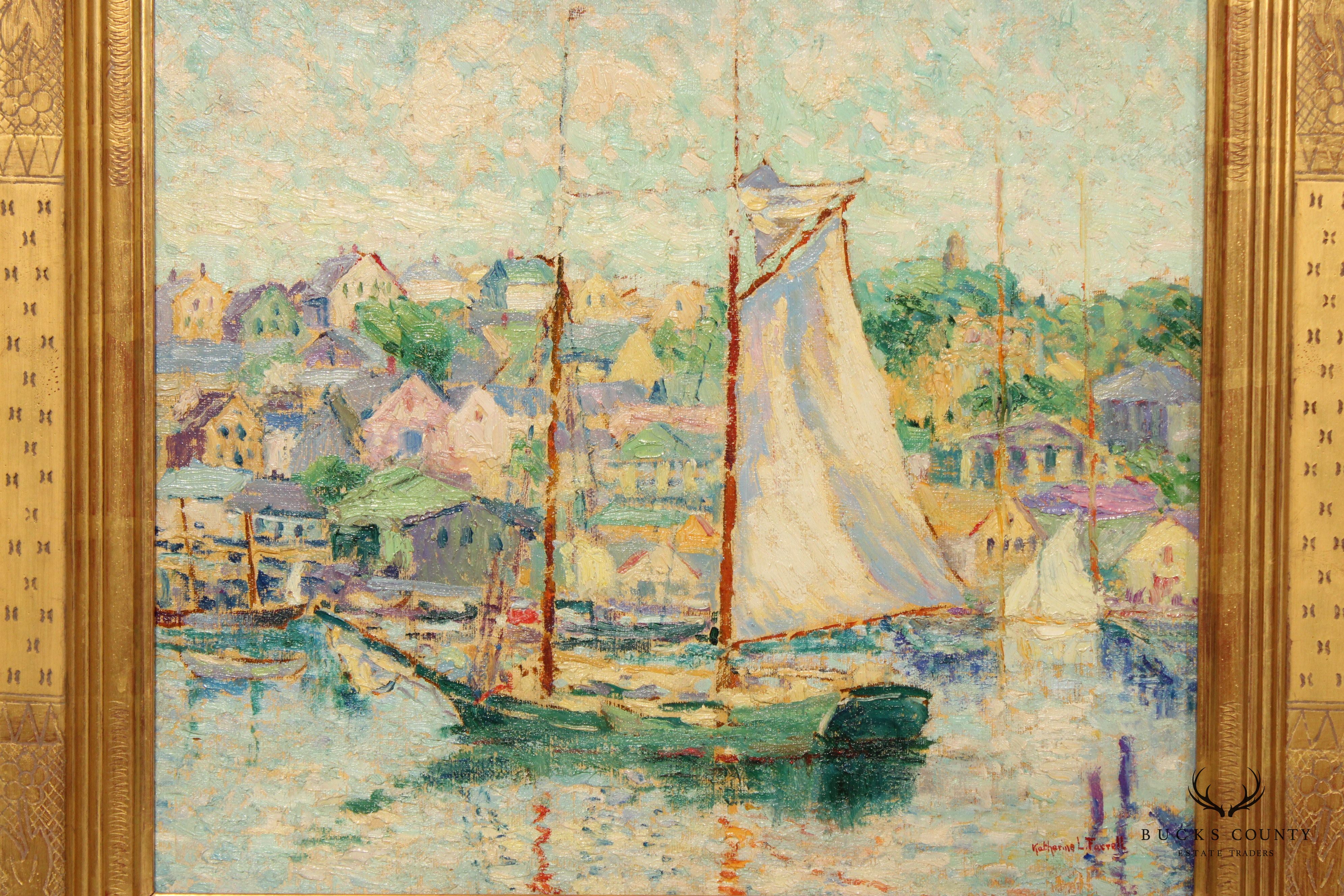 Katherine Farrell Impressionist Oil Painting, 'In Gloucester Harbor'