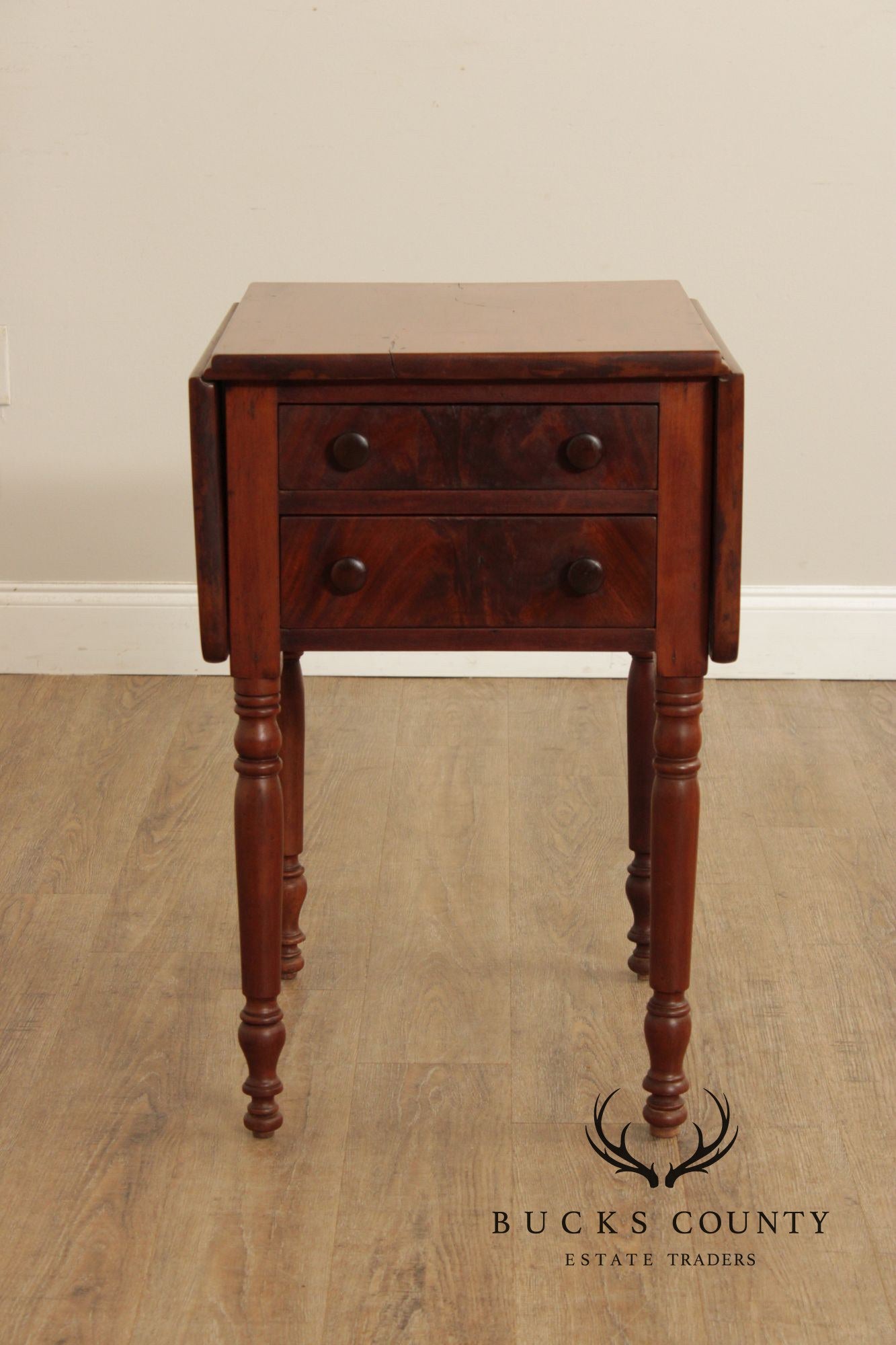 Antique Sheraton Cherry And Mahogany Drop-Leaf Work Table