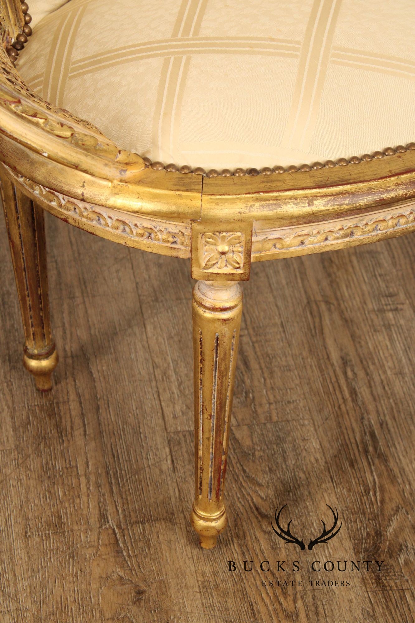 French Louis XVI Style Giltwood and Caned Vanity Stool