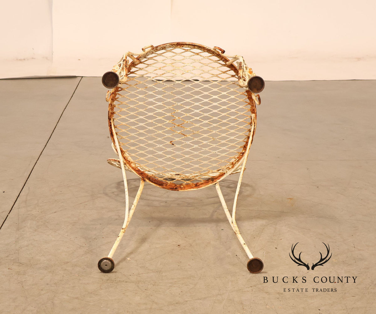 Vintage Woodard White Painted Wrought Iron Garden Chair