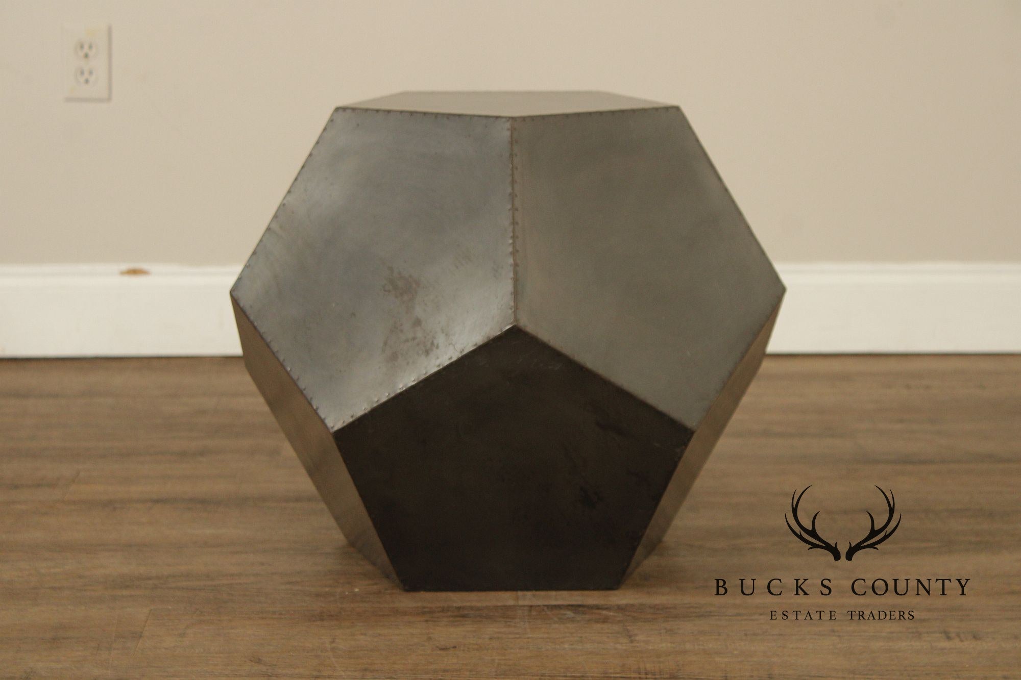 Restoration Hardware Industrial Style Zinc Polyhedron Side Tables Pair