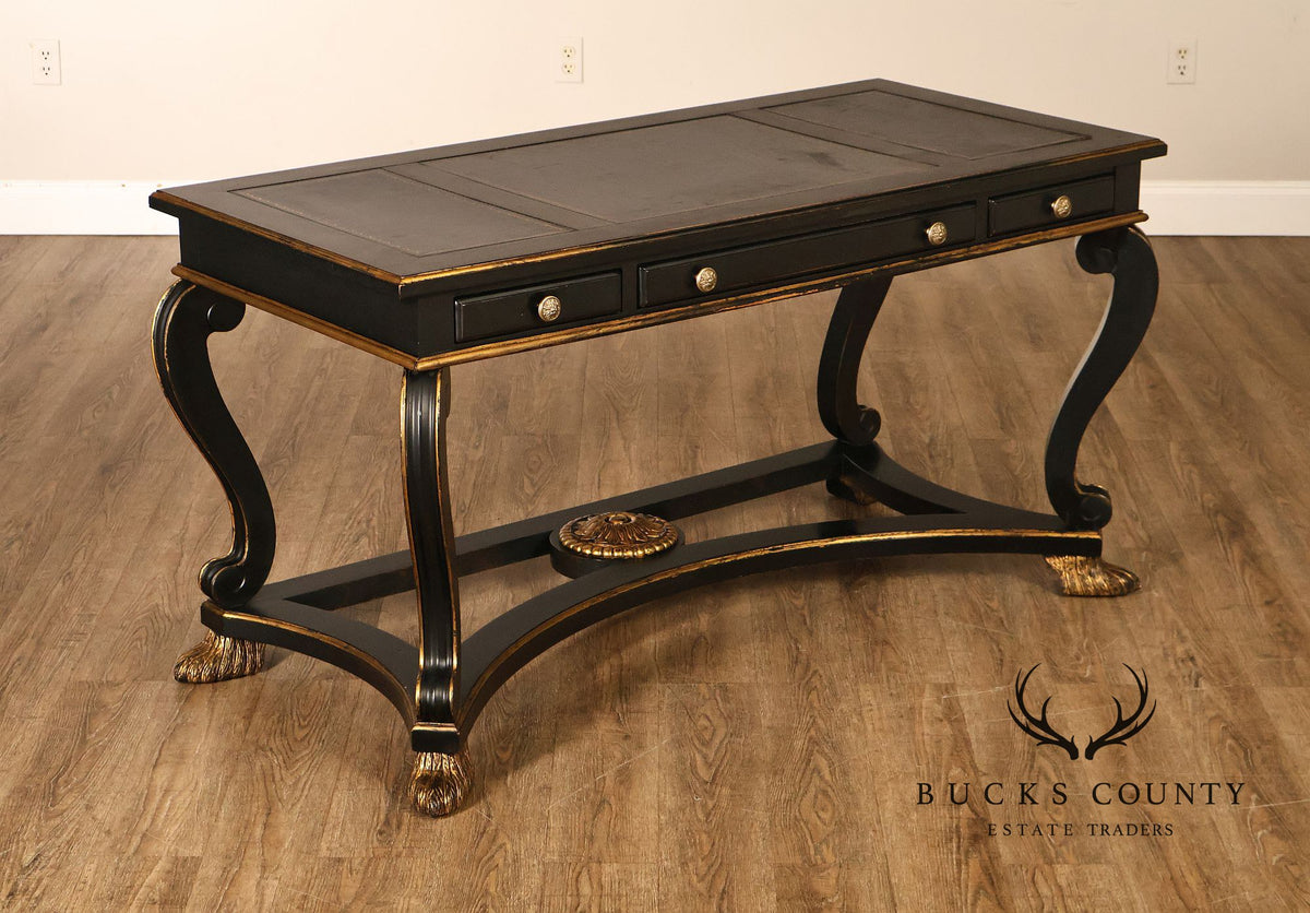 Century Furniture Ebonized And Gilt Executive Writing Desk With Leather Top