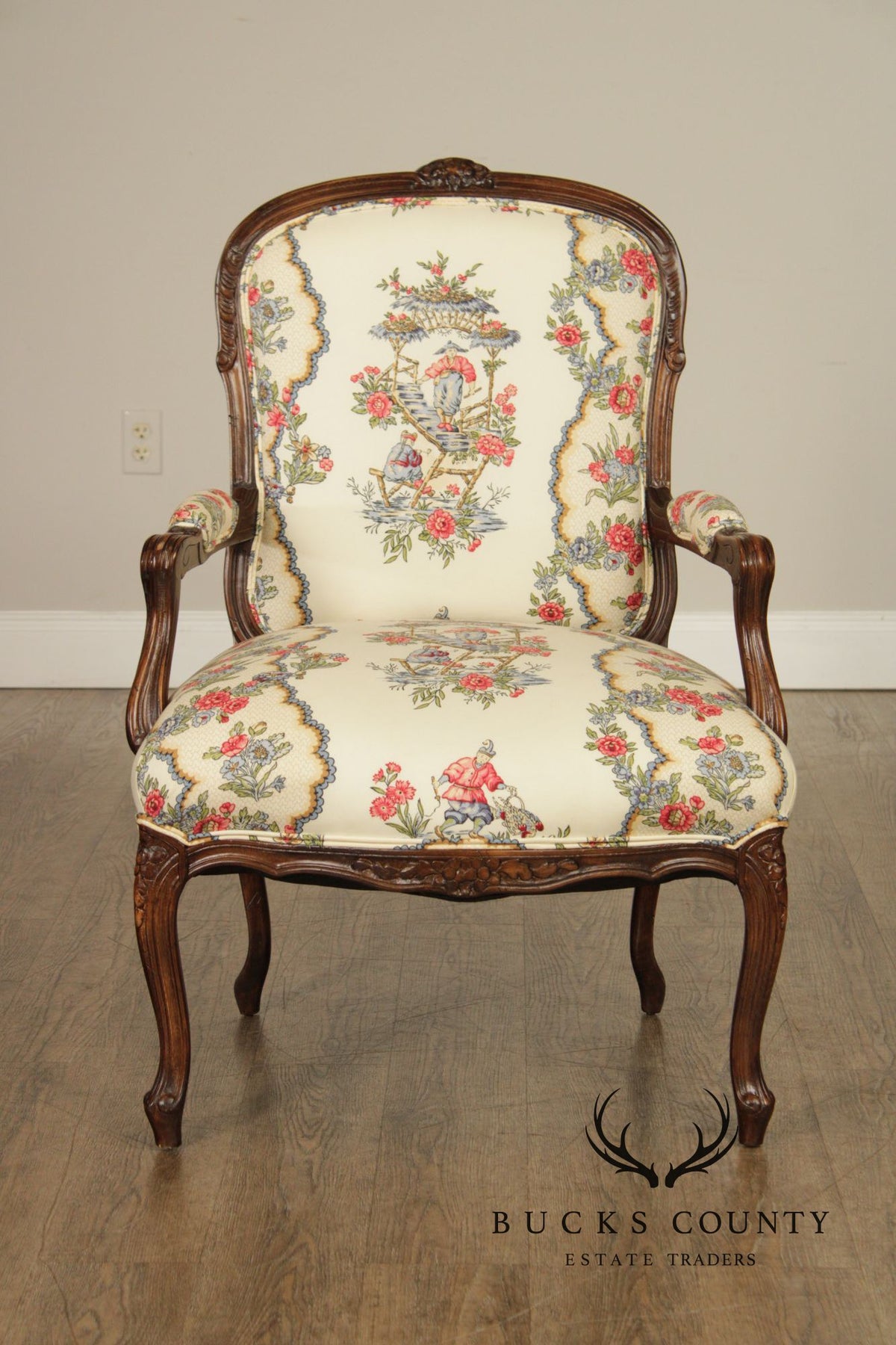 French Louis XV Style Mahogany Fauteuil Armchair