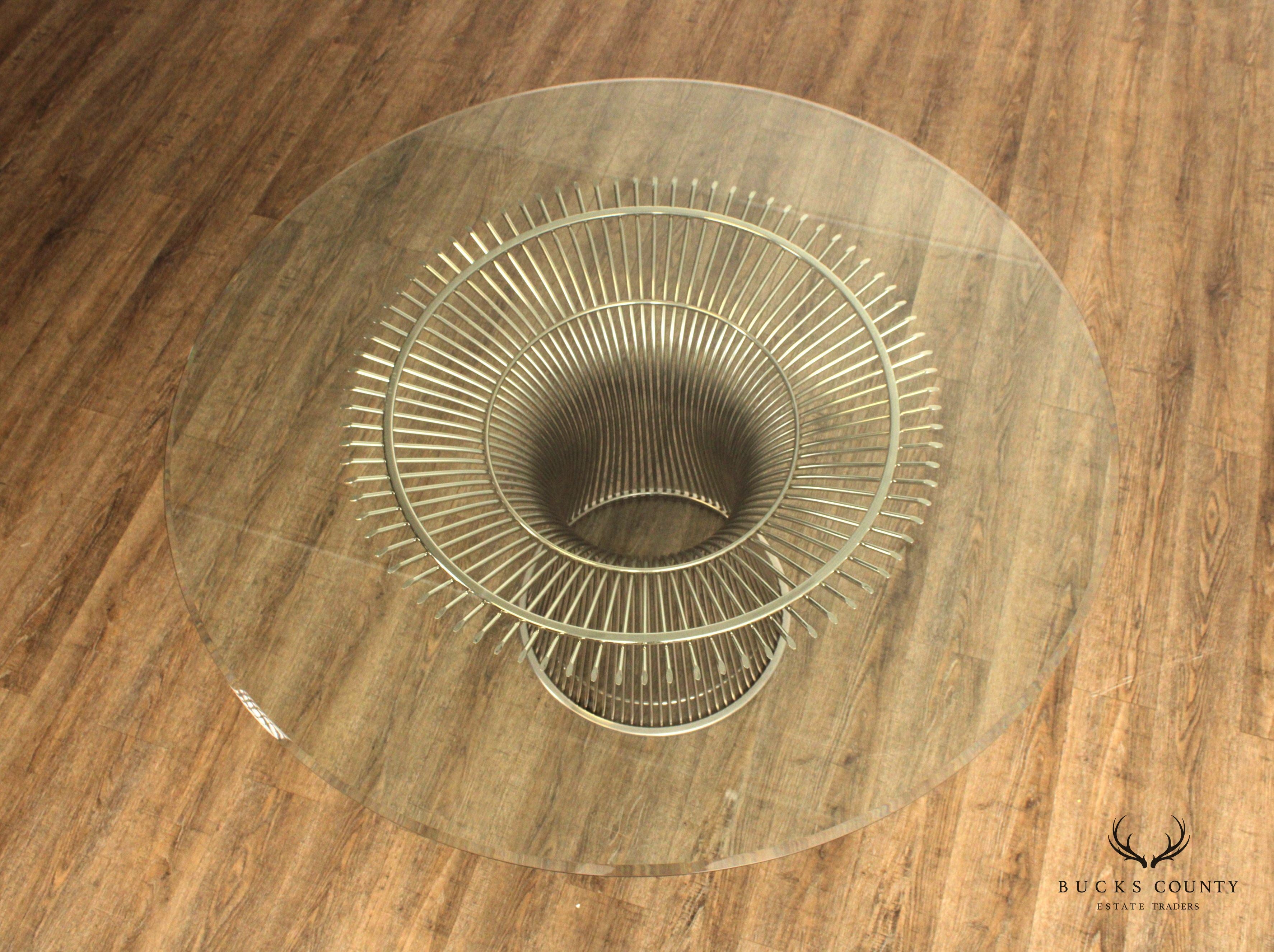 Warren Platner Style Mid Century Modern Round Glass Top Dining Table