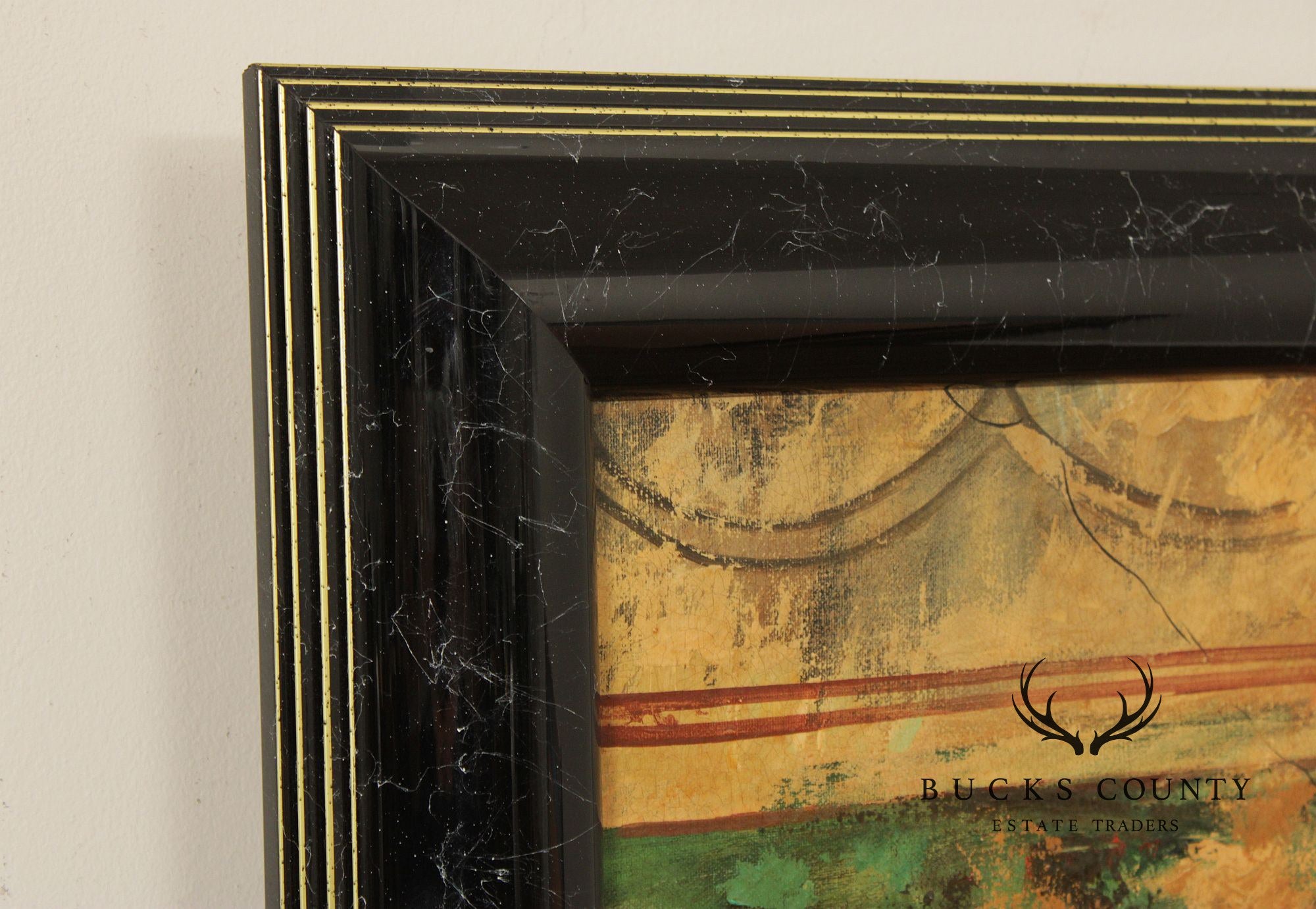 Roman Fresco Oil Painting Signed 'Fabriano' with Black Frame