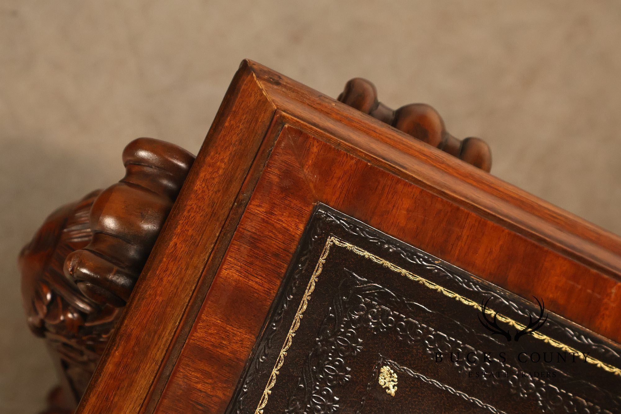 Maitland-Smith Carved Mahogany Leather Top Executive Partner's Desk