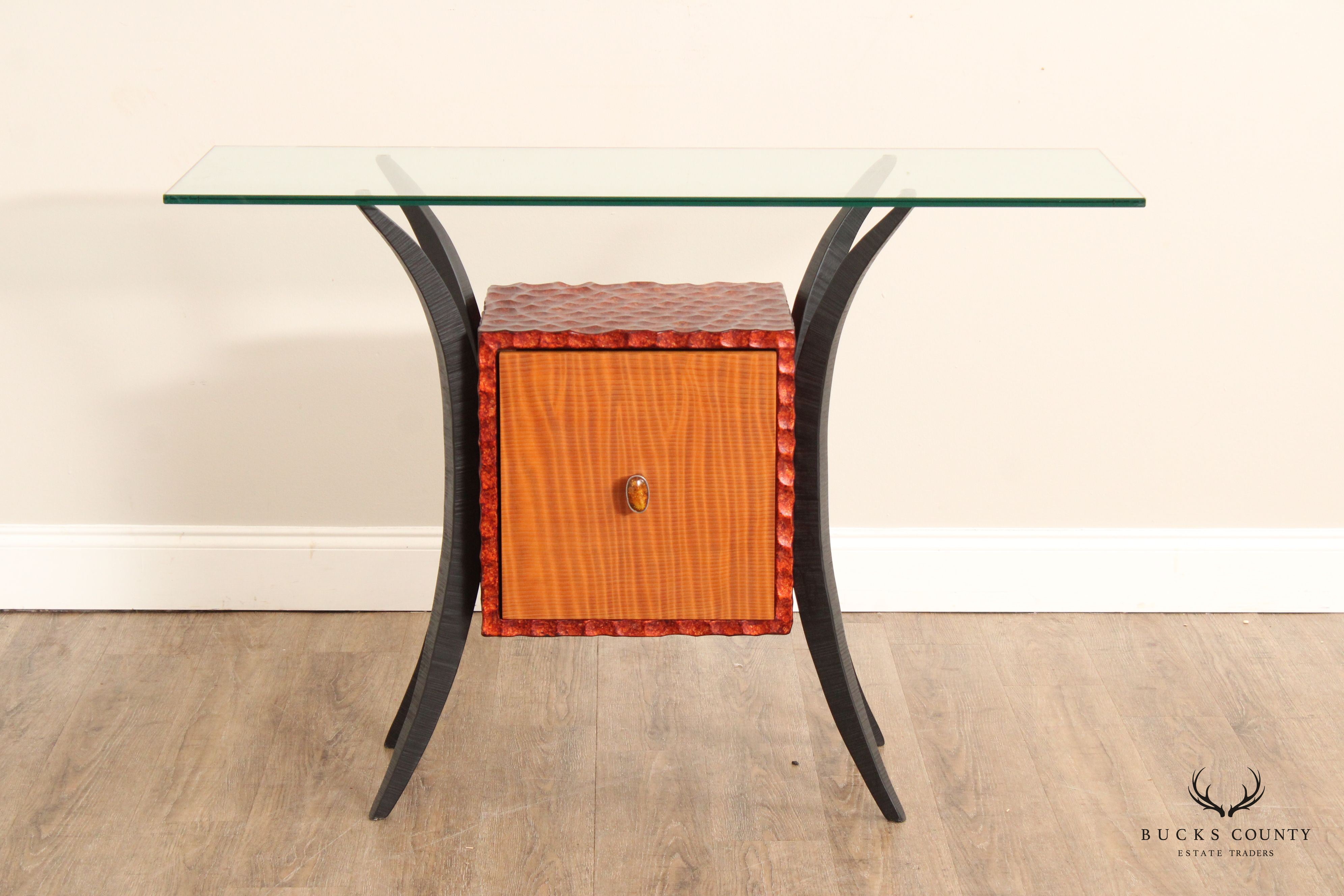 Scott Grove 'Henry' Mixed Wood Glass Top Console Table