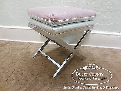 Italian Mid Century Modern Chrome X Base Bench Ottoman