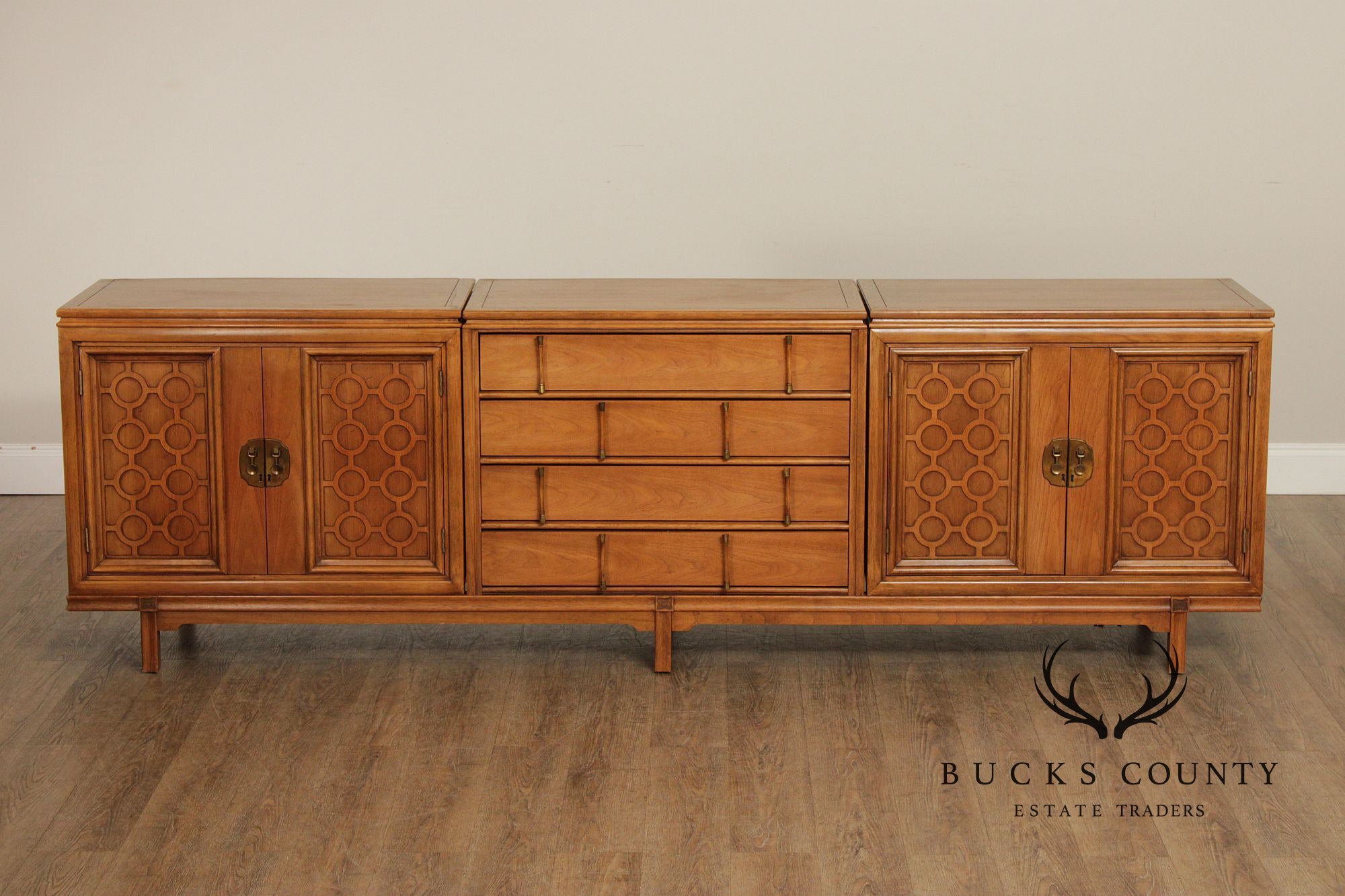 Mid Century Modern Long Sculpted Walnut Sideboard