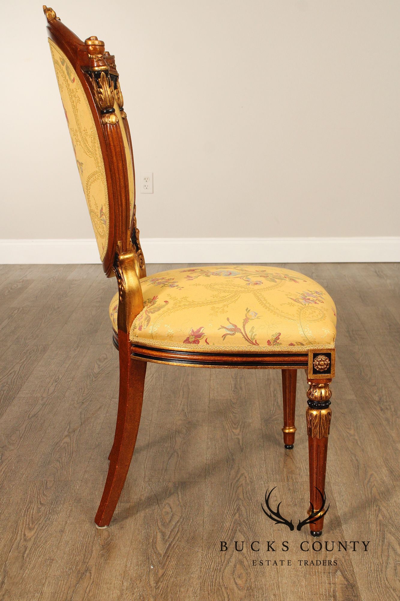 Italian Regency Style Pair of Partial Gilt Side Chairs