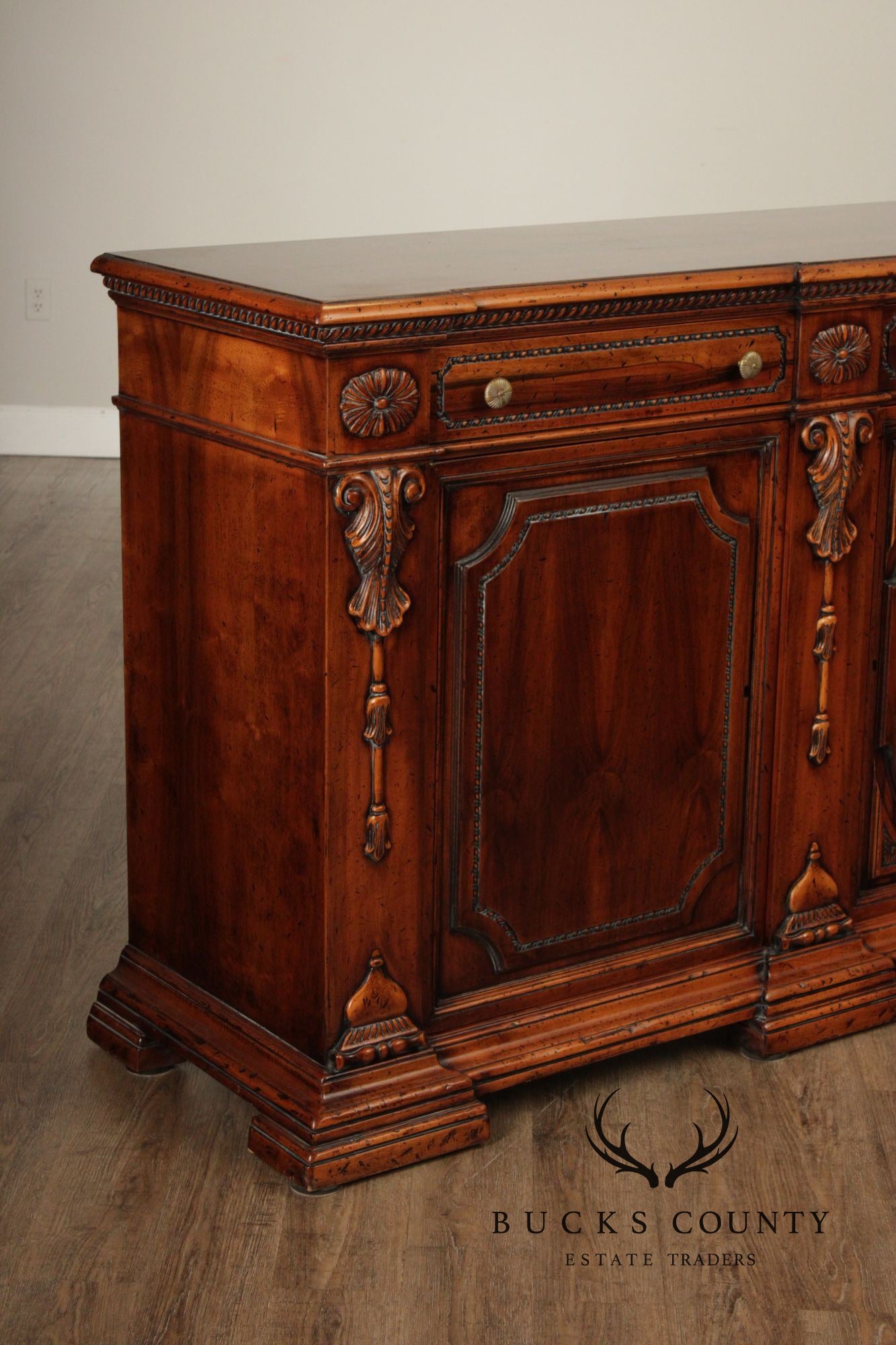 Francesco Molon XVI Century Style Large Walnut Carved Sideboard