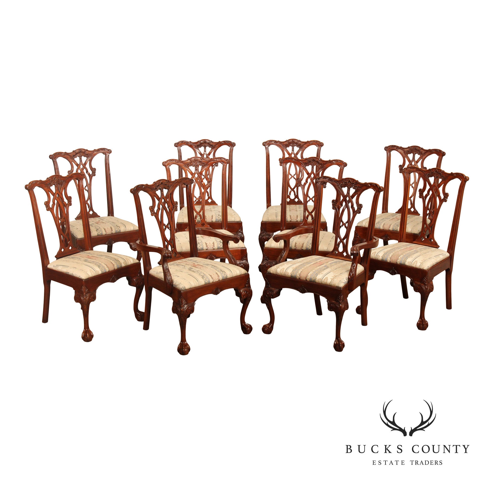 E.J. Victor Chippendale  Style Set of Ten Mahogany Dining Chairs