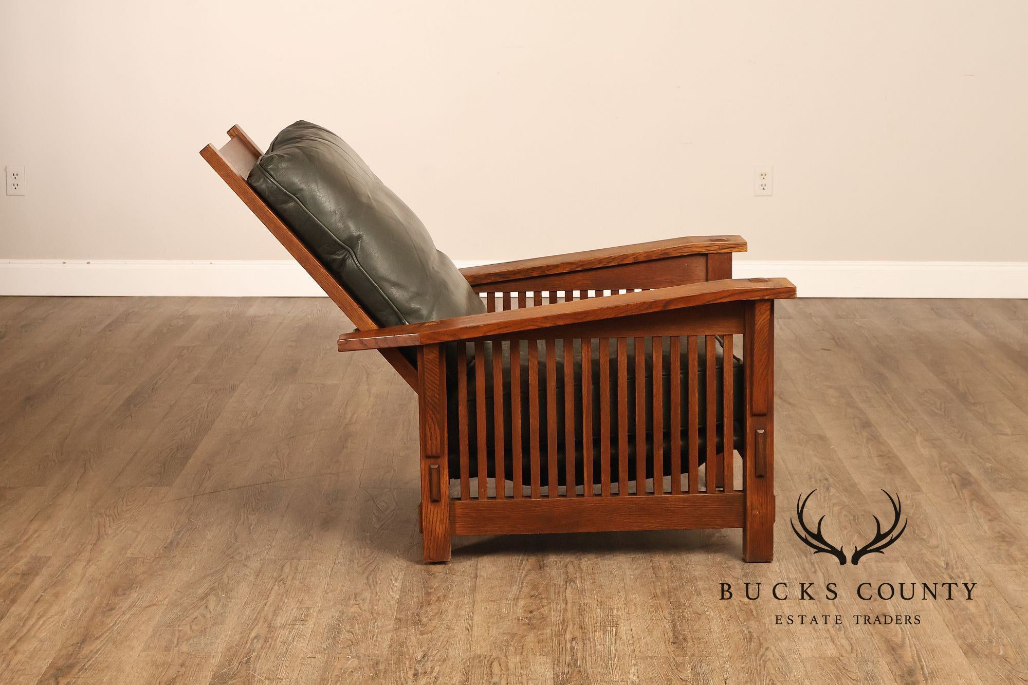 Stickley Mission Collection Oak Bent Arm Morris Chair and Ottoman