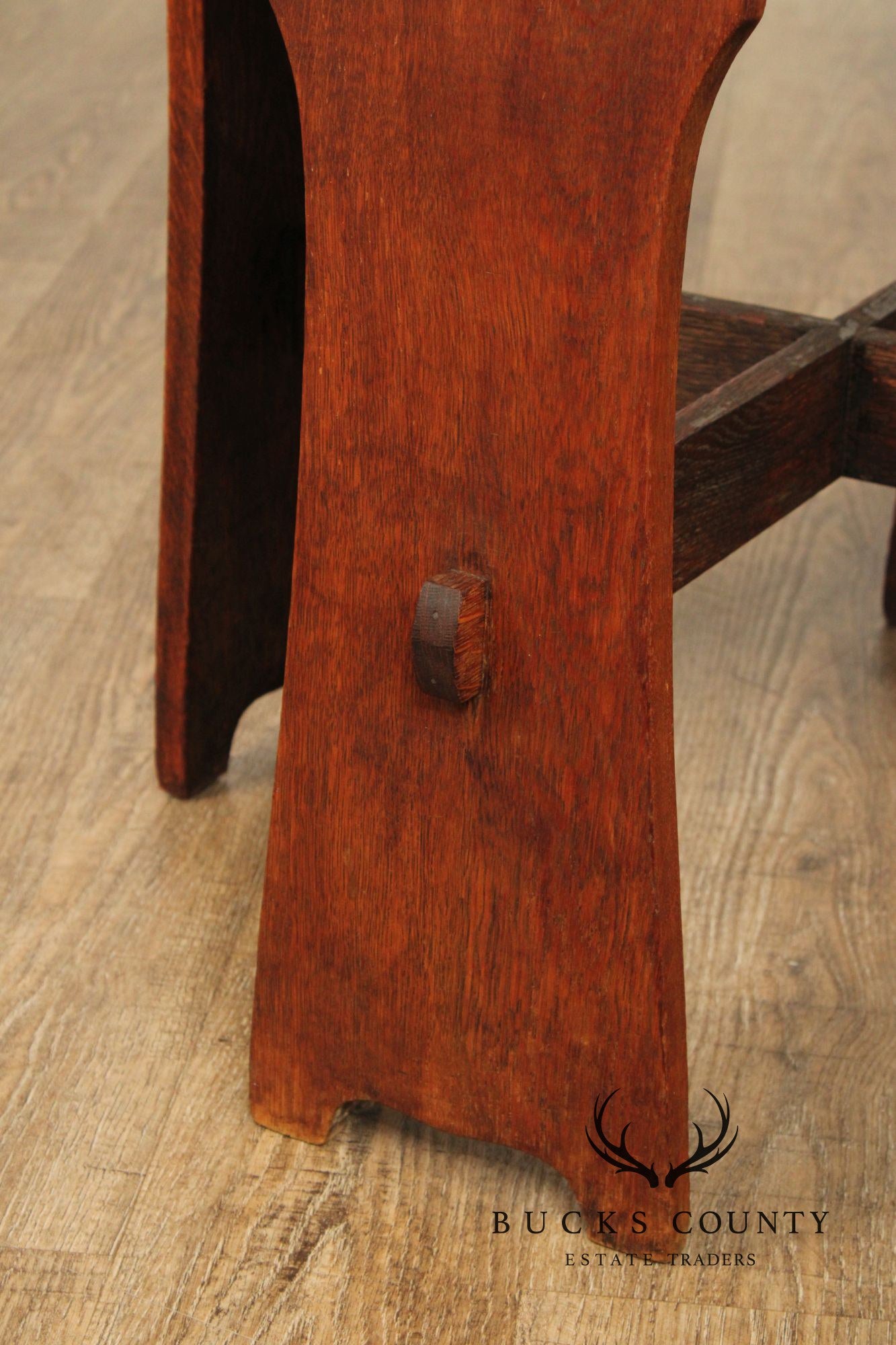 Antique Arts And Crafts Period Oak Cutout Side Table